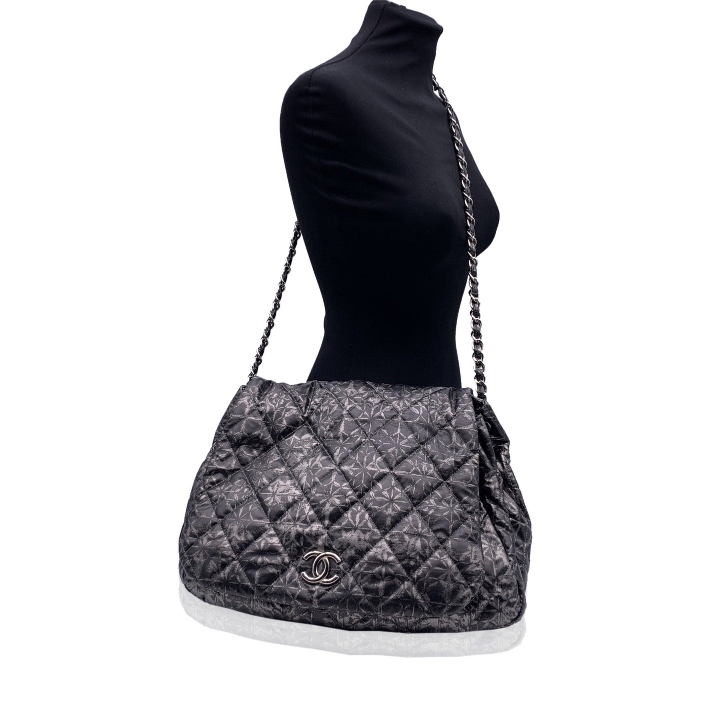 CHANEL Rock In Moscow Grey Abstract Print Nylon Accordion Flap Bag