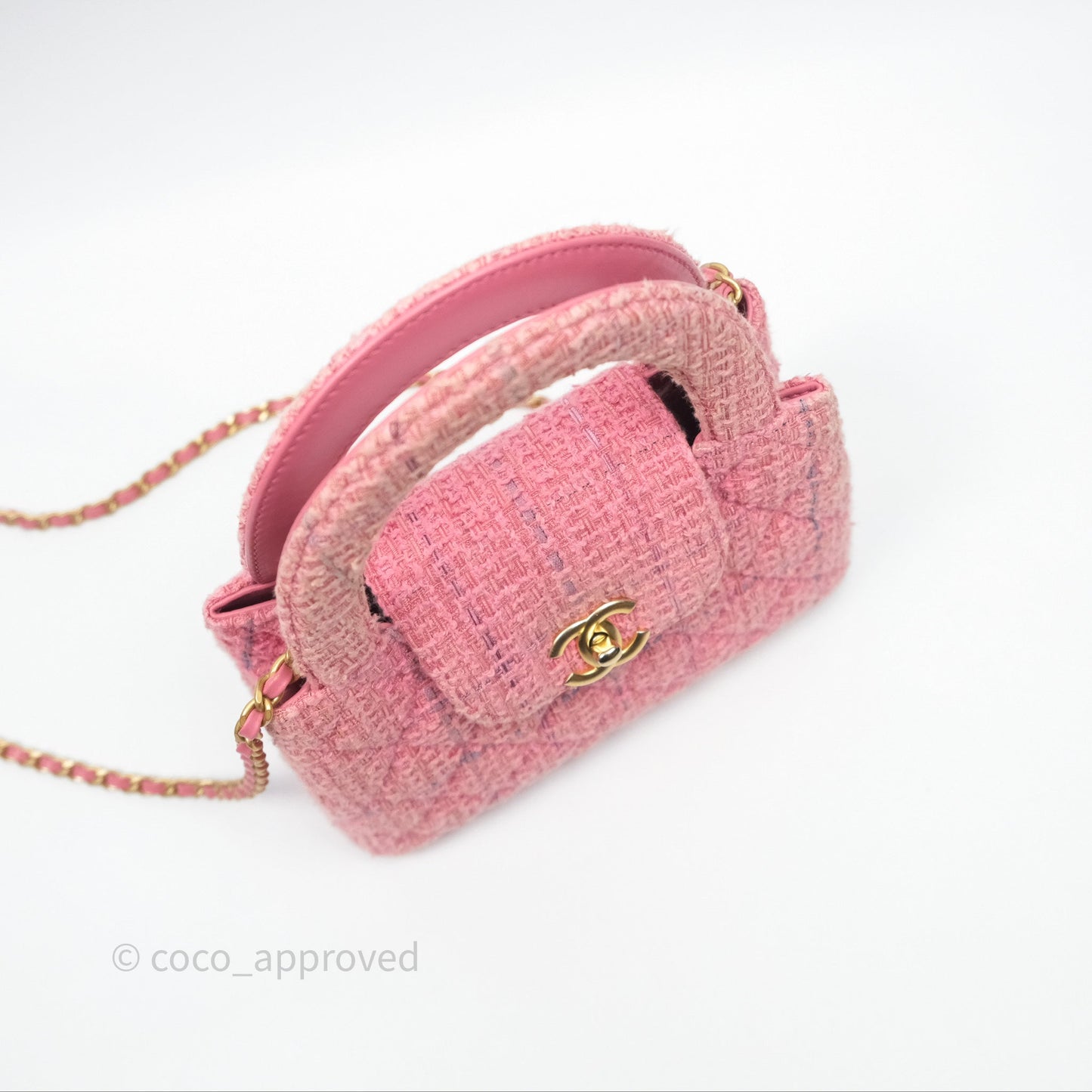 Chanel Kelly Bag Pink Tweed Aged Gold Hardware