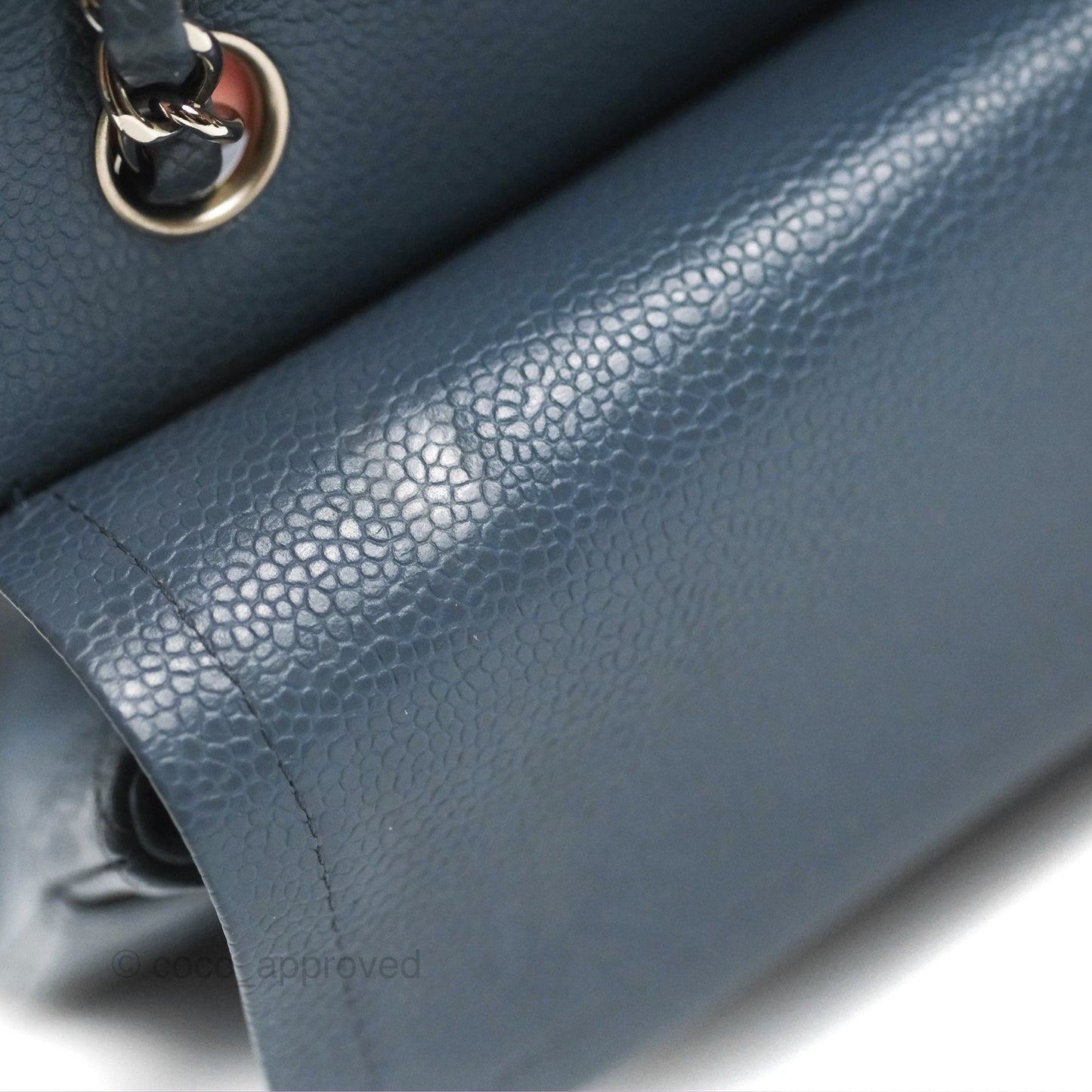 Chanel Classic Double Flap Quilted M/L Blue Caviar Silver Hardware