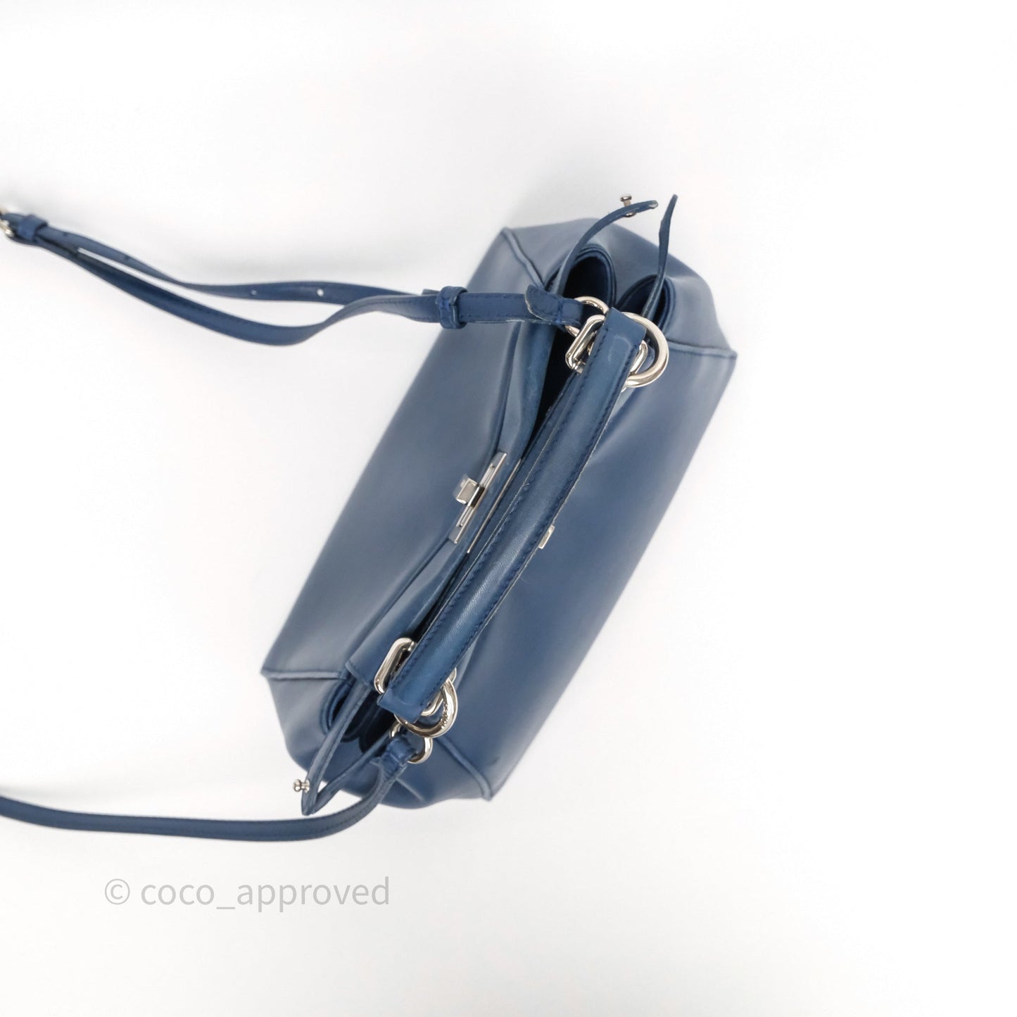 Fendi Nappa Mini Peekaboo Bag Blue Silver Hardware