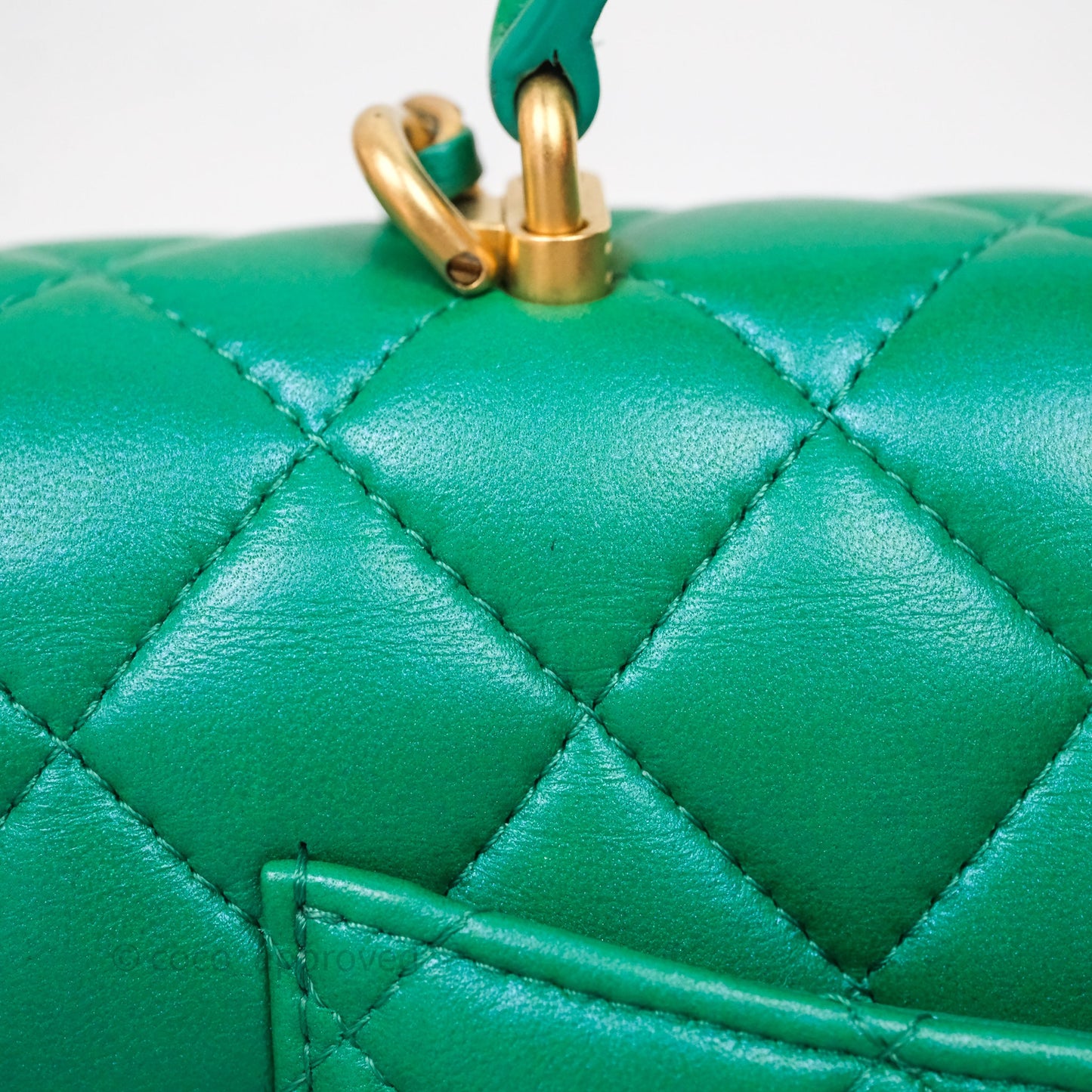 Chanel Top Handle Mini Rectangular Flap Bag Iridescent Green Lambskin Aged Gold Hardware