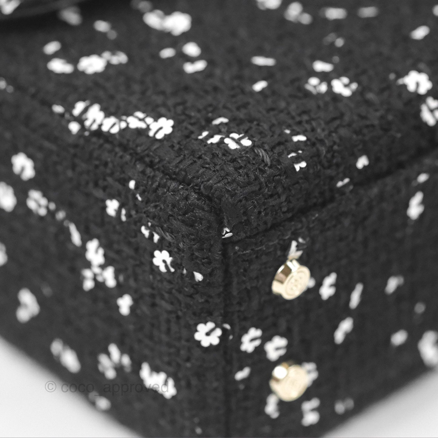 Chanel Small Top Handle Box Bag Black Tweed Sequins Gold Hardware 23K