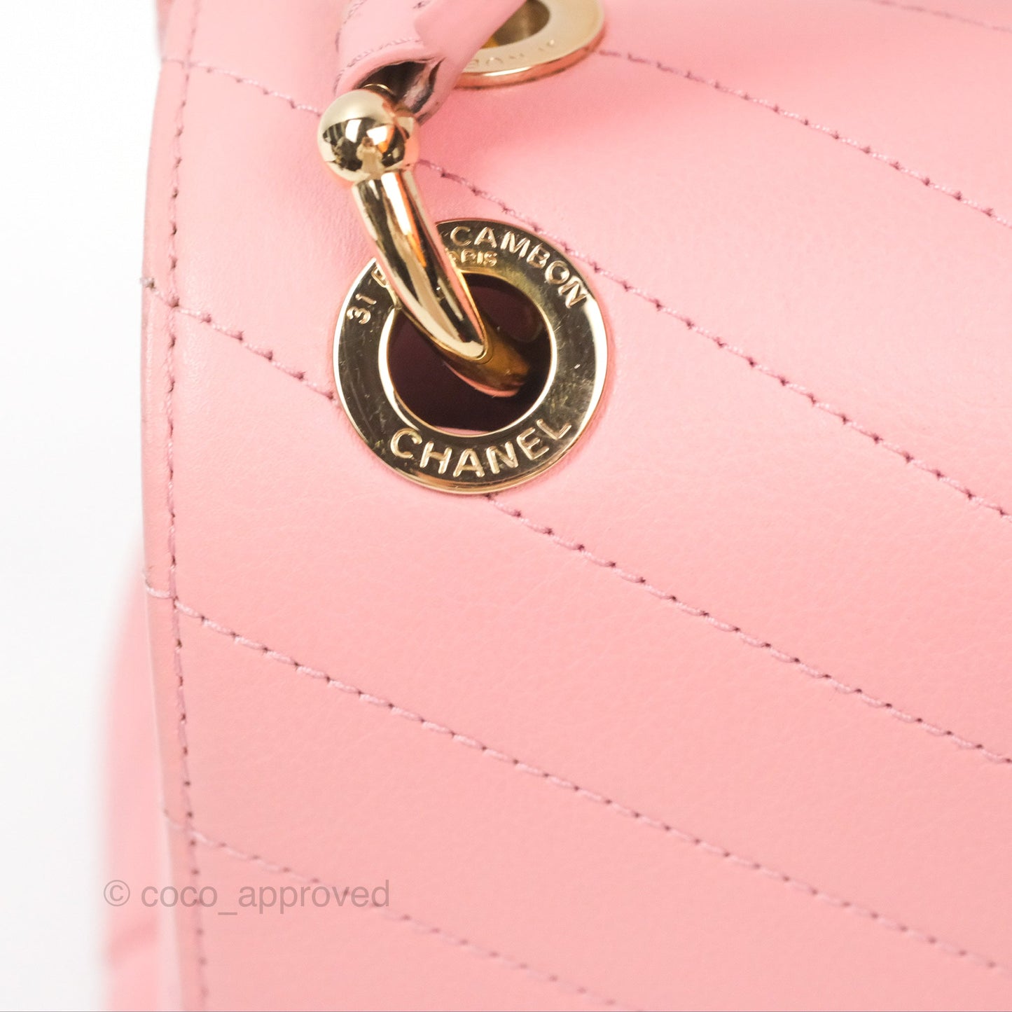 Chanel Small Chevron Chic Top Handle Flap Pink Grained Calfskin Gold Hardware