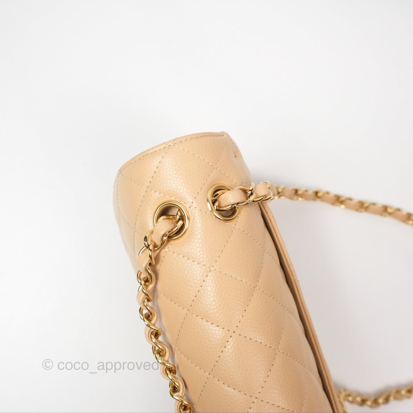 Chanel Classic Small S/M Quilted Flap Beige Caviar Gold Hardware