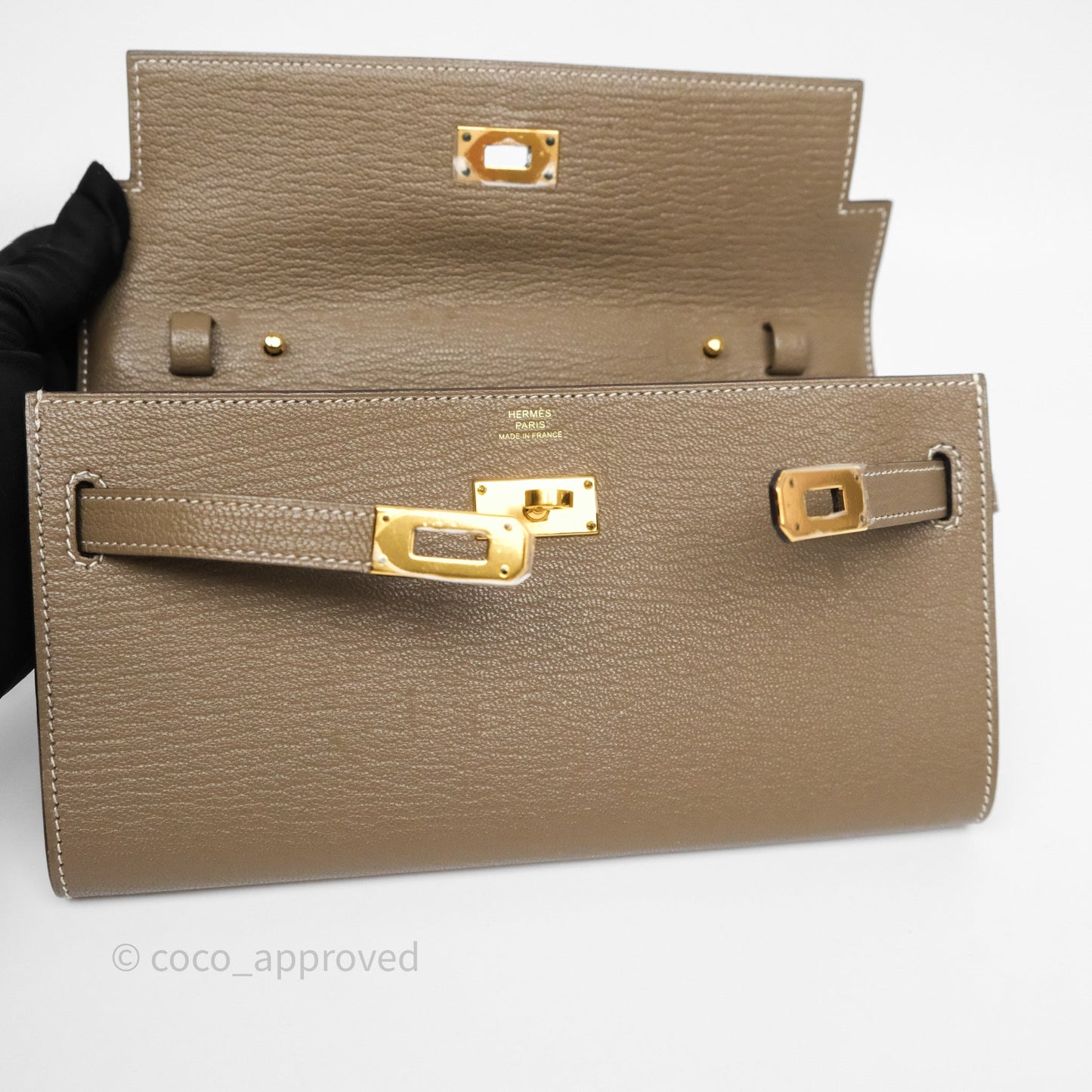 Hermès Kelly To Go Wallet Etoupe 18 Chevre Mysore Gold Hardware