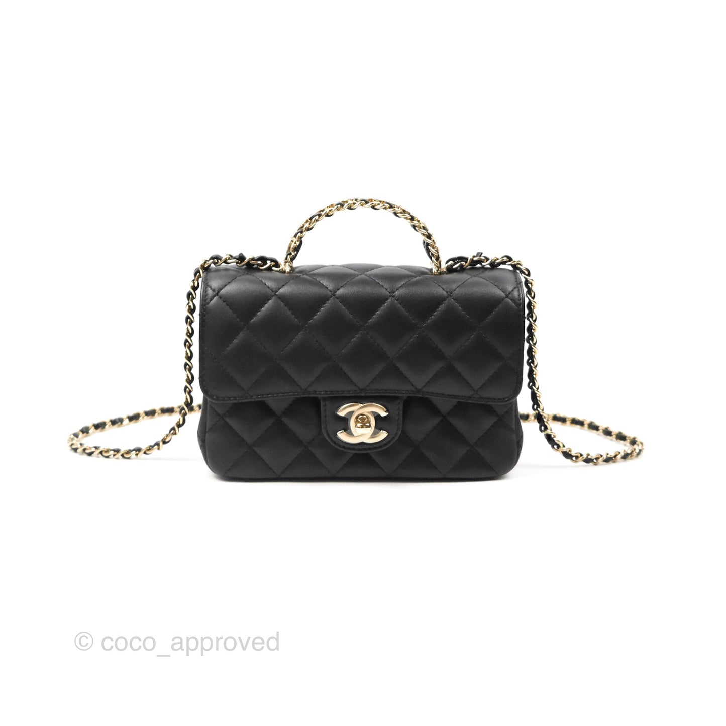 Chanel Mini Rectangle Flap with Crystals Top Handle Black Lambskin 23A