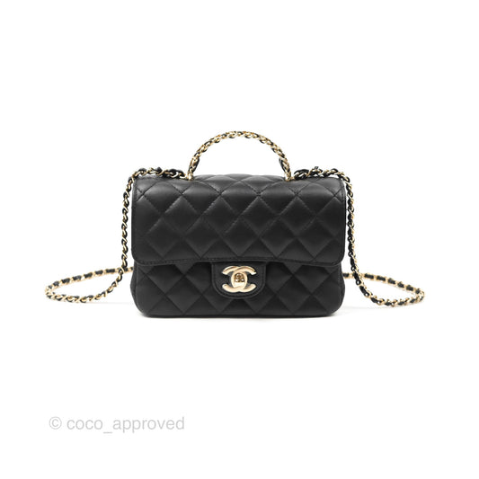 Chanel Mini Rectangle Flap with Crystals Top Handle Black Lambskin 23A