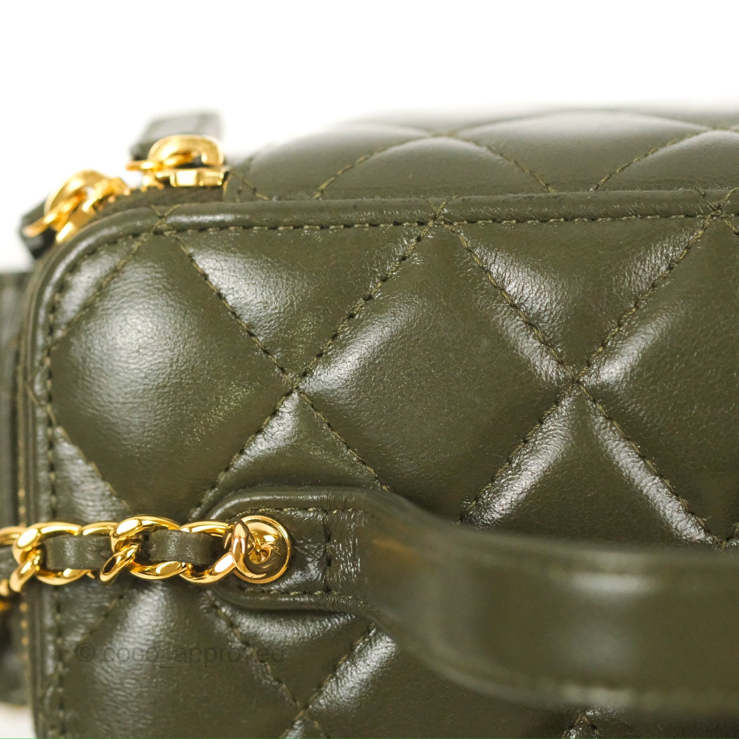 Chanel Cargo Pocket Top Handle Vanity with Chain Khaki Green Lambskin 22K