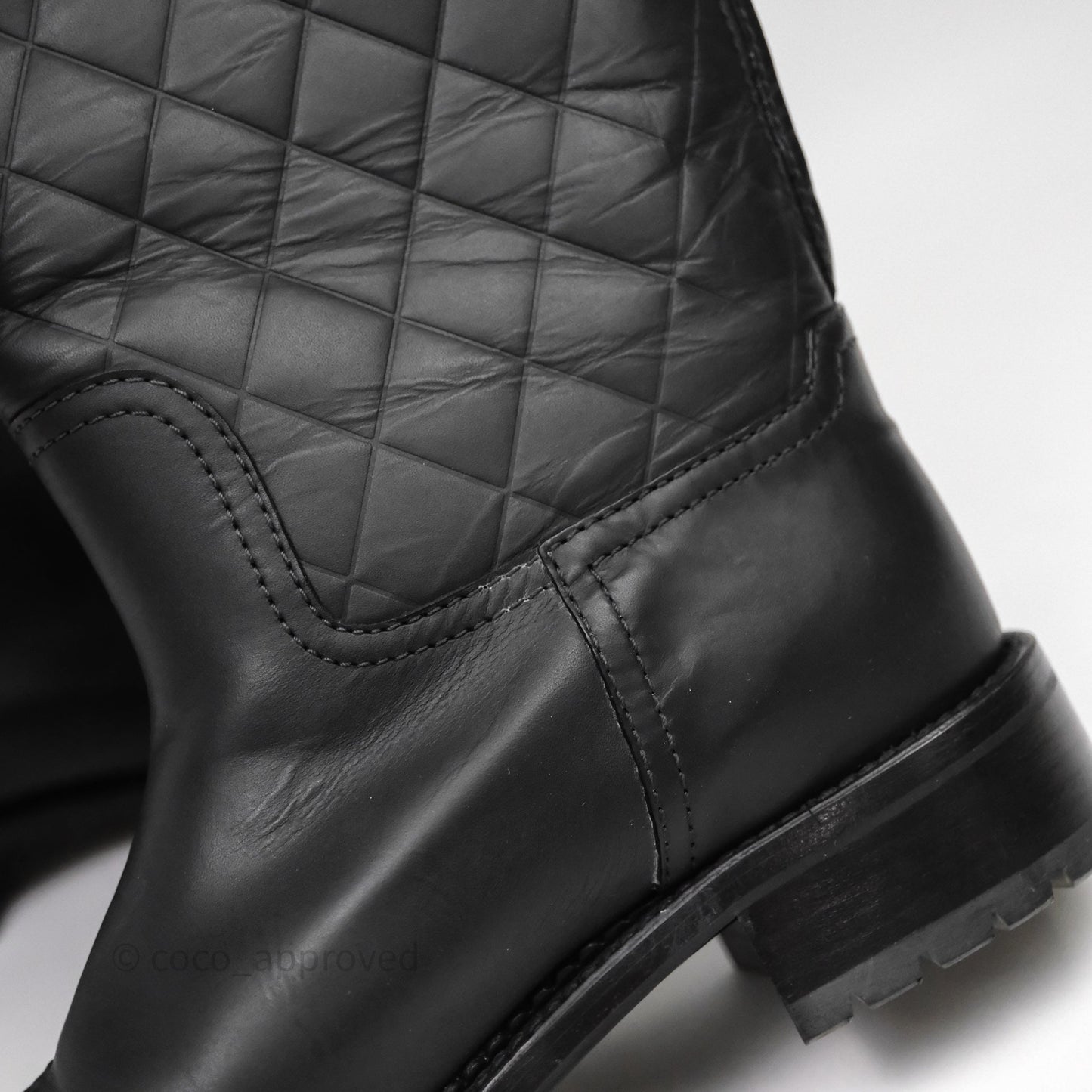 Chanel CC Quilted Knee High Boots Black Calfskin