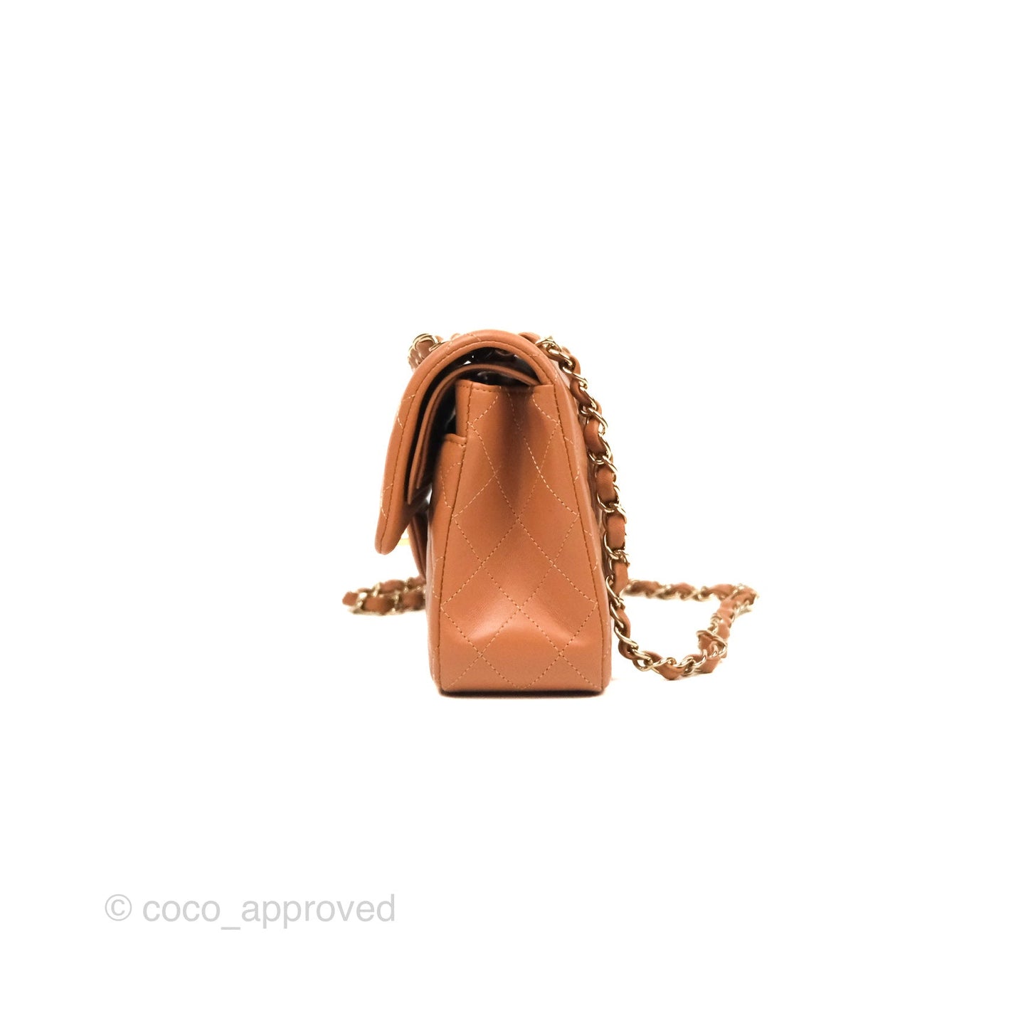 Chanel Small Classic Quilted Flap Dark Beige Caramel Lambskin Gold Hardware