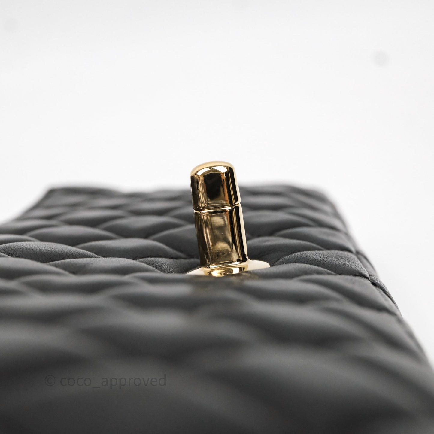 Chanel Quilted East West With Charm Flap Bag Lambskin Black Gold Hardware
