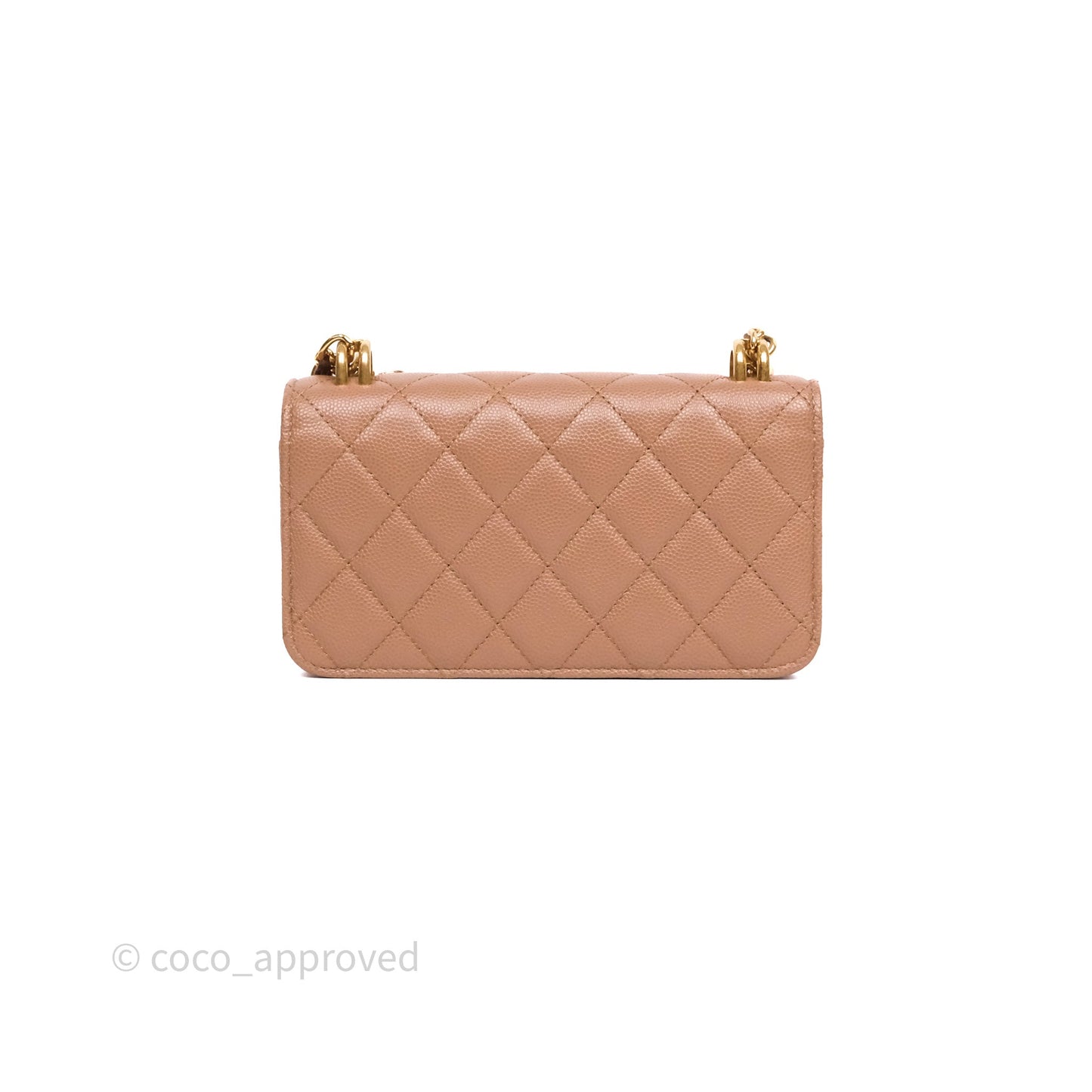 Chanel Coco First Phone Holder Dark Beige Caviar Gold Hardware 22K