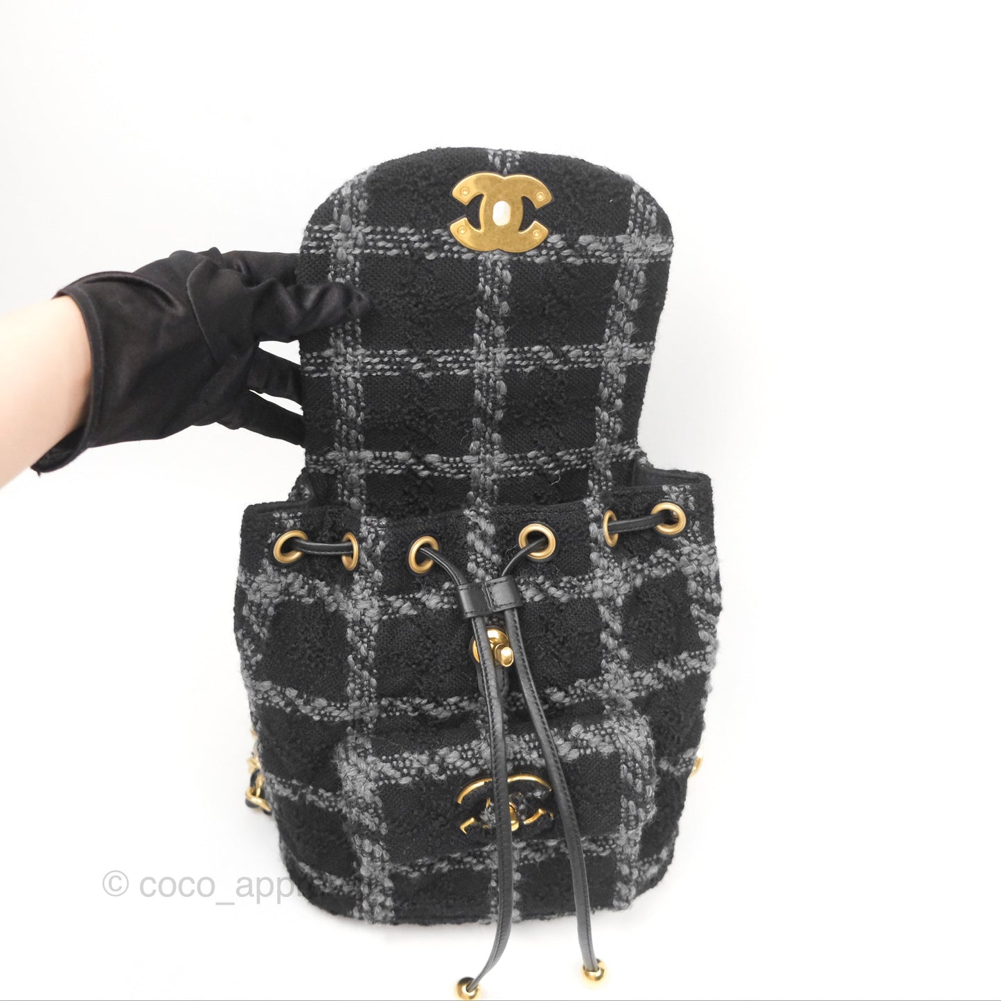 Chanel Duma Backpack Black Tweed Aged Gold Hardware 22K