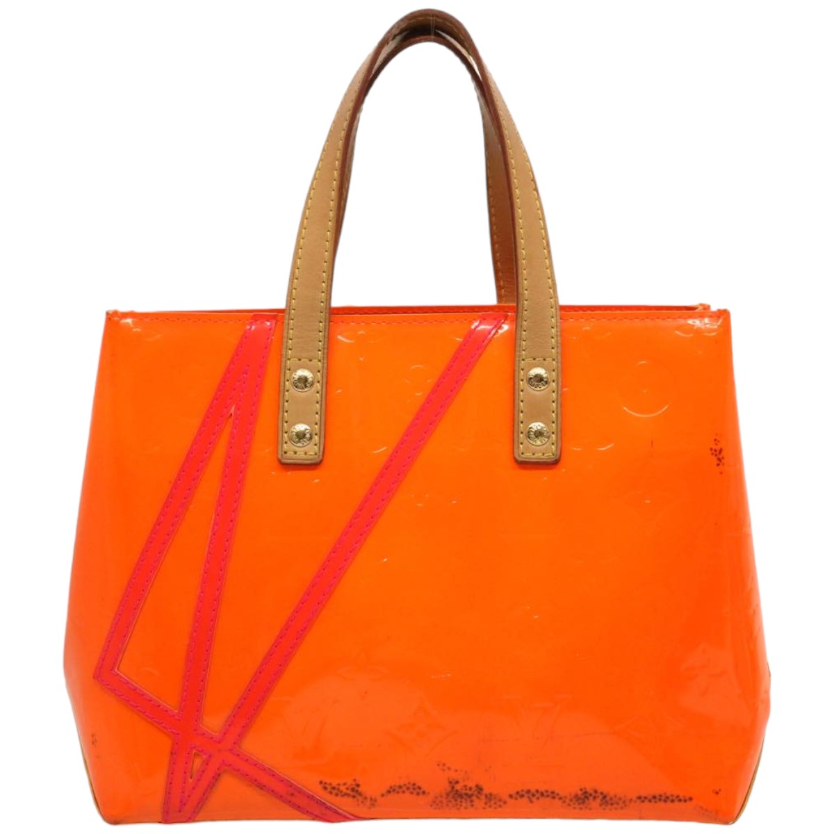 LOUIS VUITTON Monogram Vernis Fluo Reade PM Hand Bag Red M91903 LV 75654