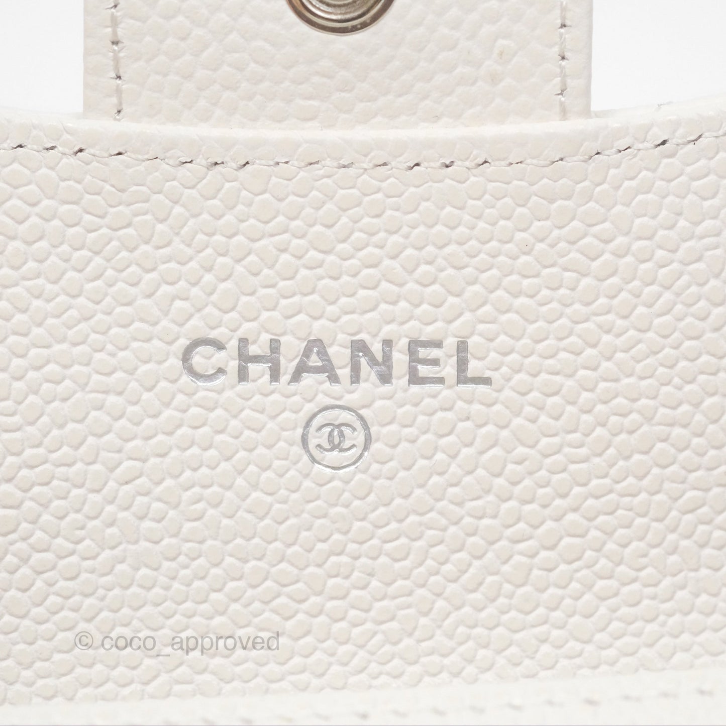 Chanel Quilted Flap Card Holder White Caviar Silver Hardware