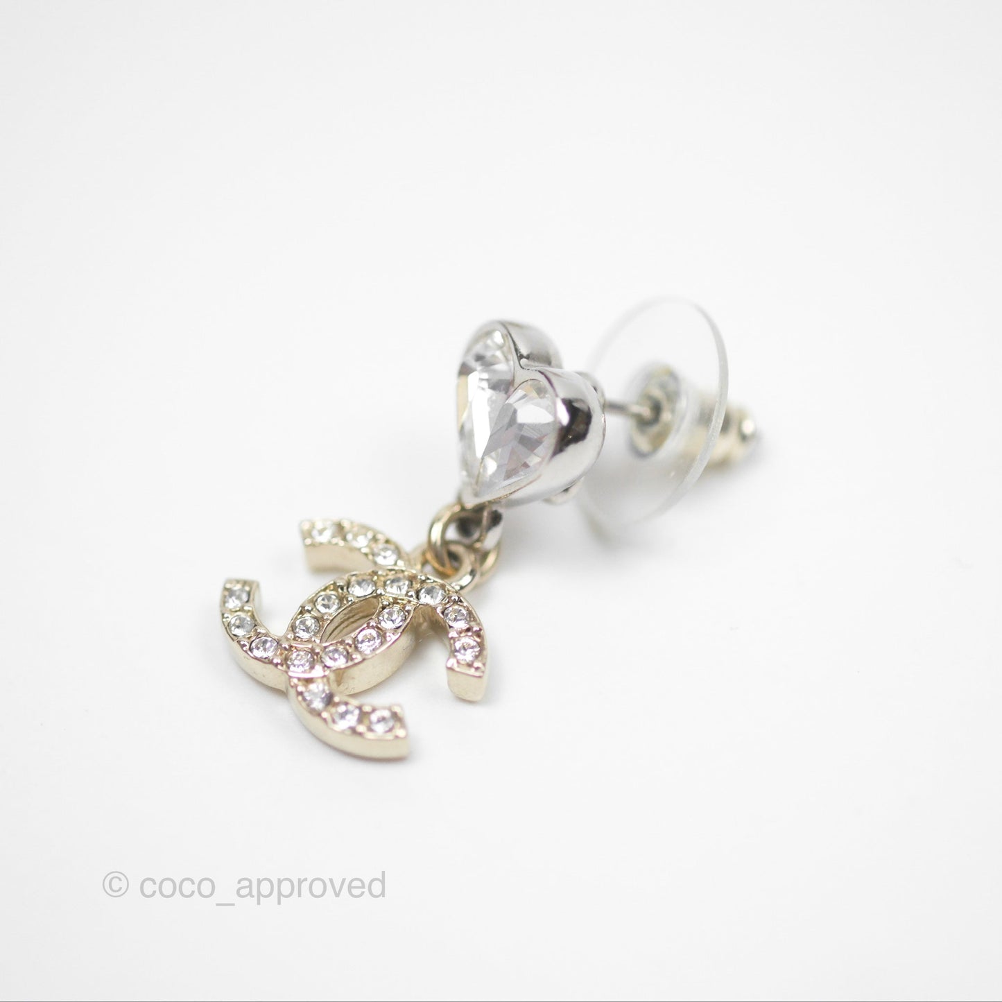 Chanel Crystal Heart CC Drop Earrings Mixed Hardware 23S