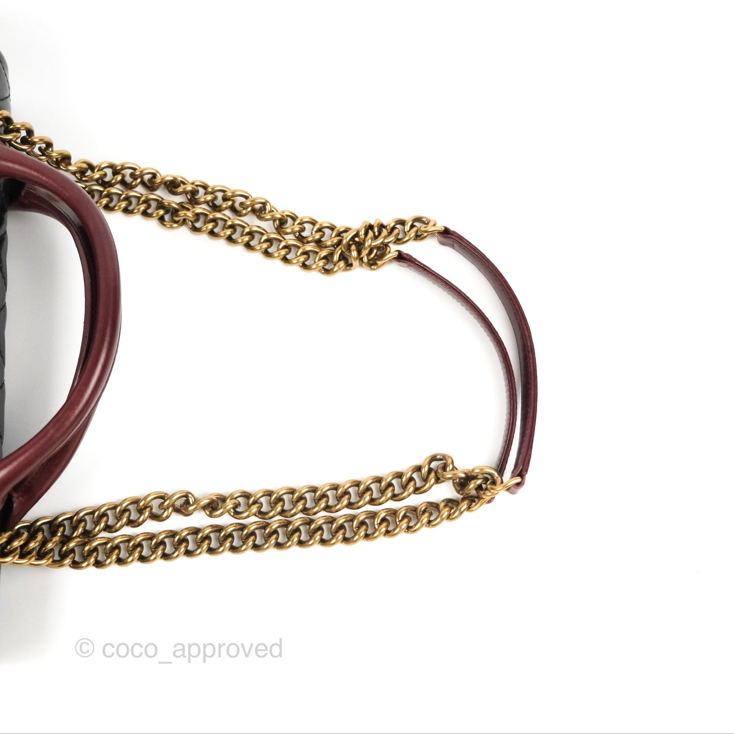 Chanel Large Castle Rock Flap Bag Black Glazed Aged Calfskin Burgundy Handle