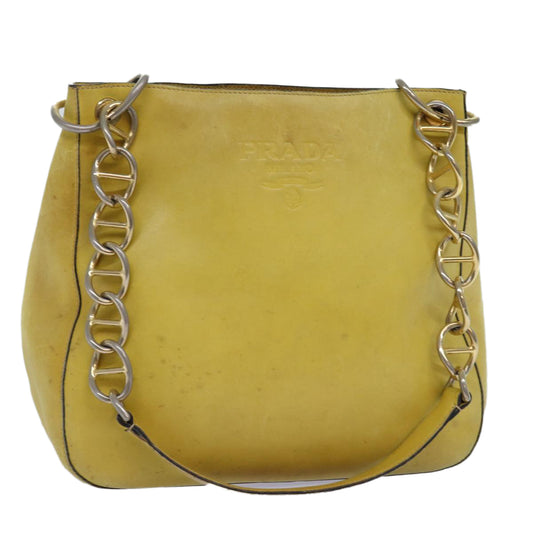 Luxury PradaChain Shoulder Bag Leather Yellow 75696
