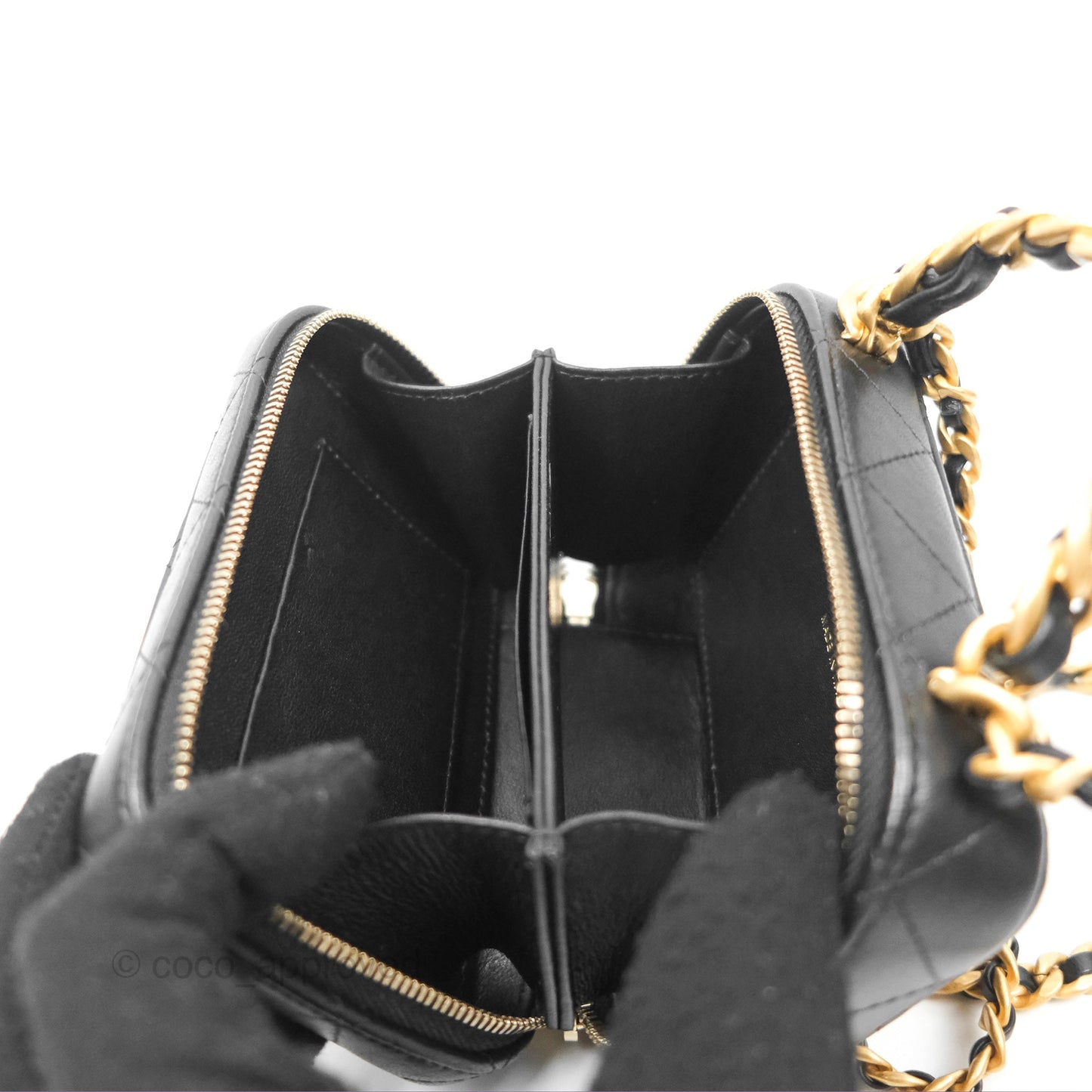 Chanel Top Handle Vanity Case Black Lambskin Aged Gold Hardware 22A