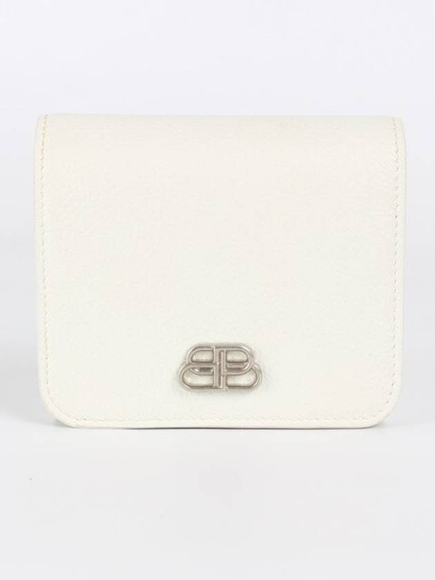 Luxury Balenciaga BB silver bi fold wallet white