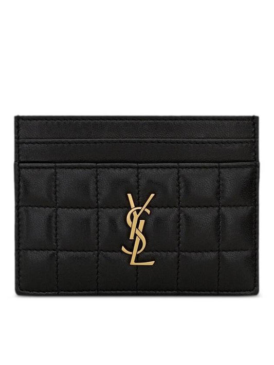 Luxury Saint Laurent Cassandre Quilting Leather Card Wallet Black