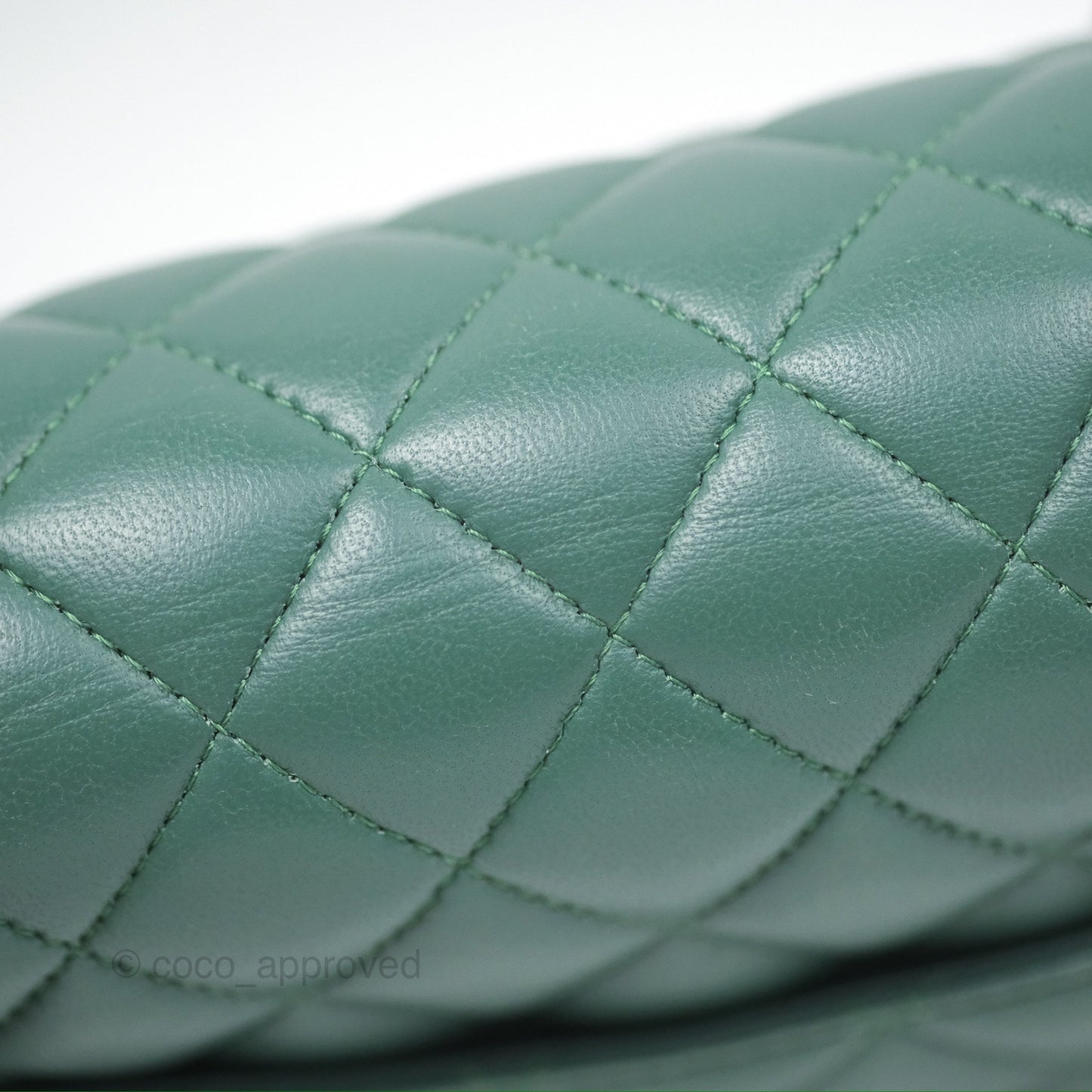 Chanel Mini Square Quilted Green Lambskin Silver Hardware