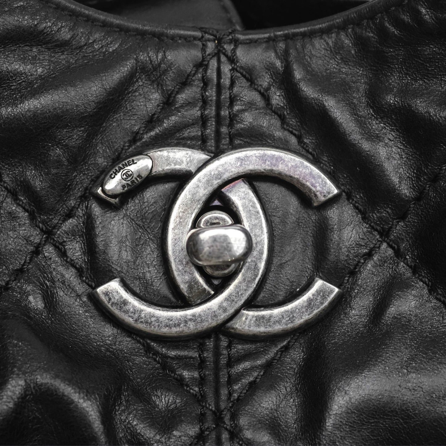 Chanel Quilted Coco Supple Hobo Black Aged Calfskin Ruthenium Hardware
