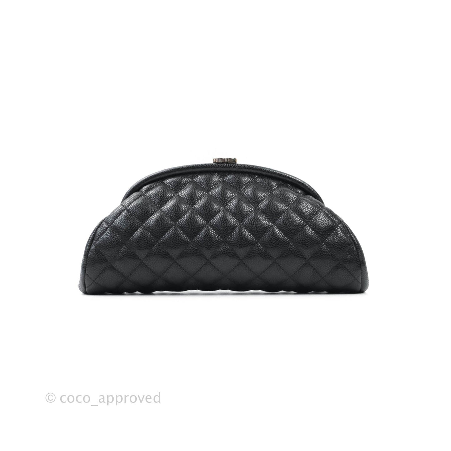 Chanel Quilted Timeless Kisslock Clutch Black Caviar Silver Hardware