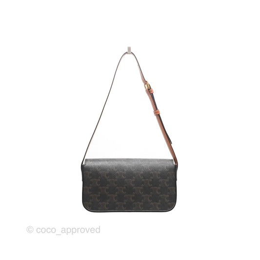 Celine Triomphe Shoulder Bag Tan Calfskin Triomphe Canvas