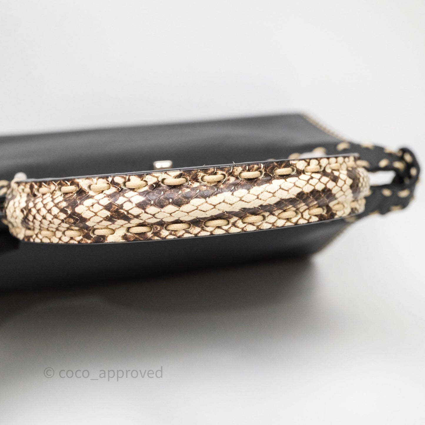 Fendi Peekaboo ISeeU Python Handle Handbag Black Calfskin Silver Hardware