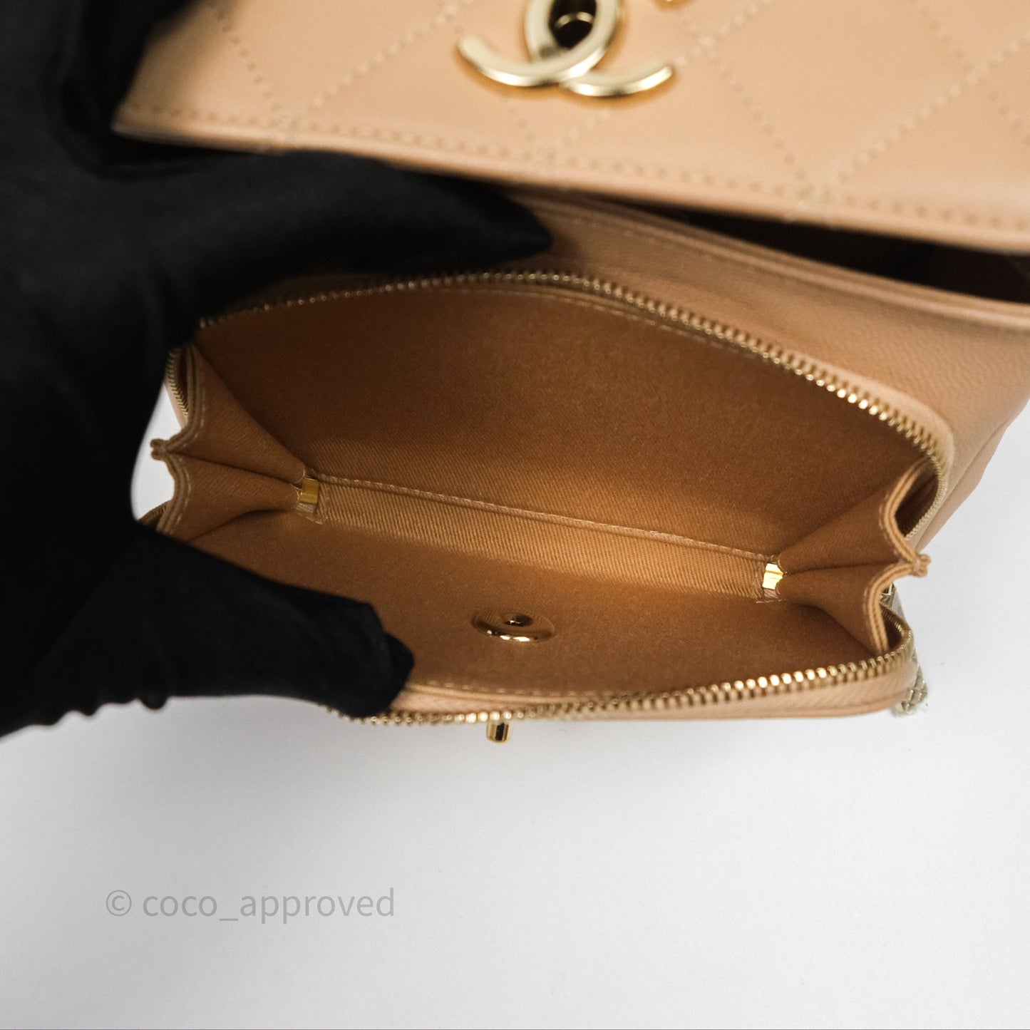 Chanel Quilted Small Business Affinity Flap Beige Caviar Gold Hardware