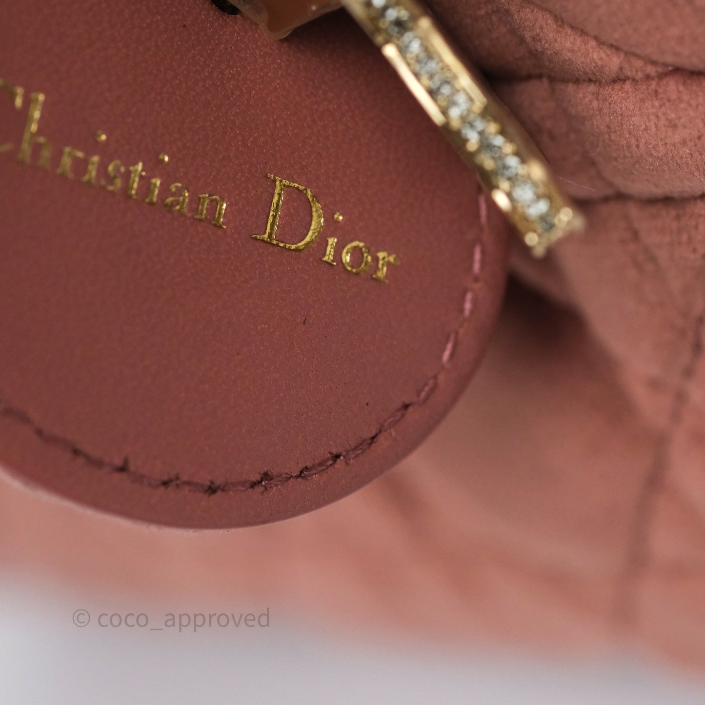 Dior Mini Lady Dior Pink Velvet Cannage Crystal Charms Gold Hardware