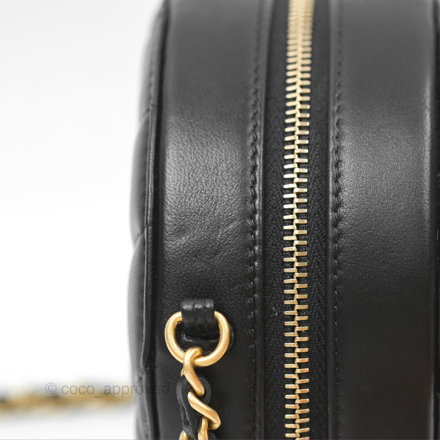 Chanel Quilted Round Pearl Crush Clutch With Chain Black Lambskin Aged Gold Hardware