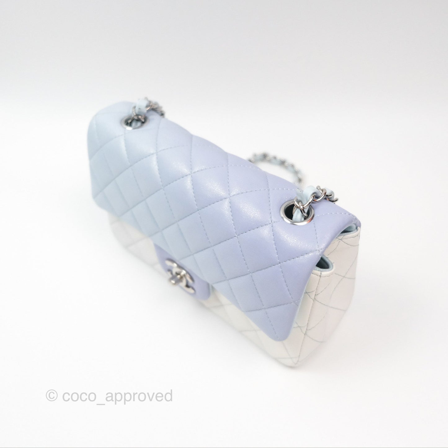 Chanel Quilted Mini Rectangular Flap Ombre Light Blue/Light Purple/White Iridescent Silver Hardware 21K