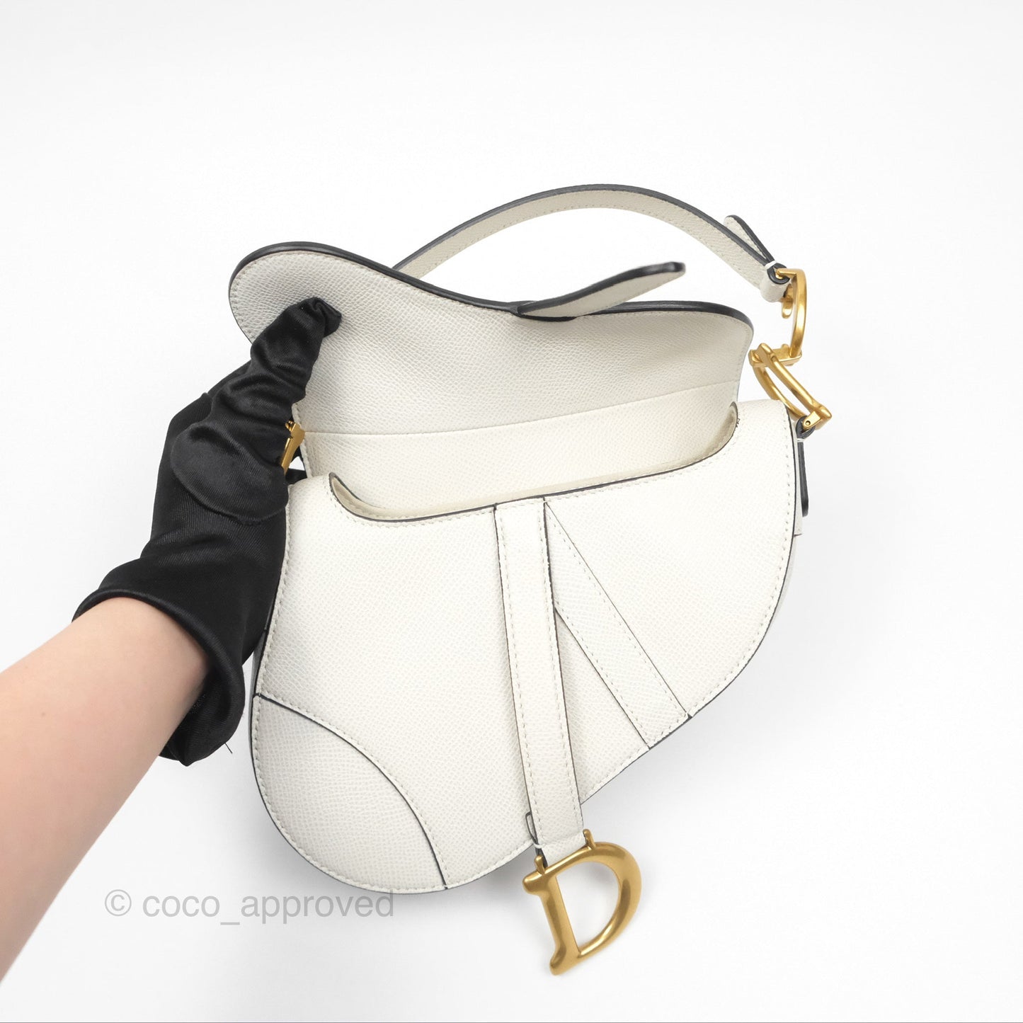 Christian Dior Mini Saddle Bag White Grained Calfskin Gold Hardware