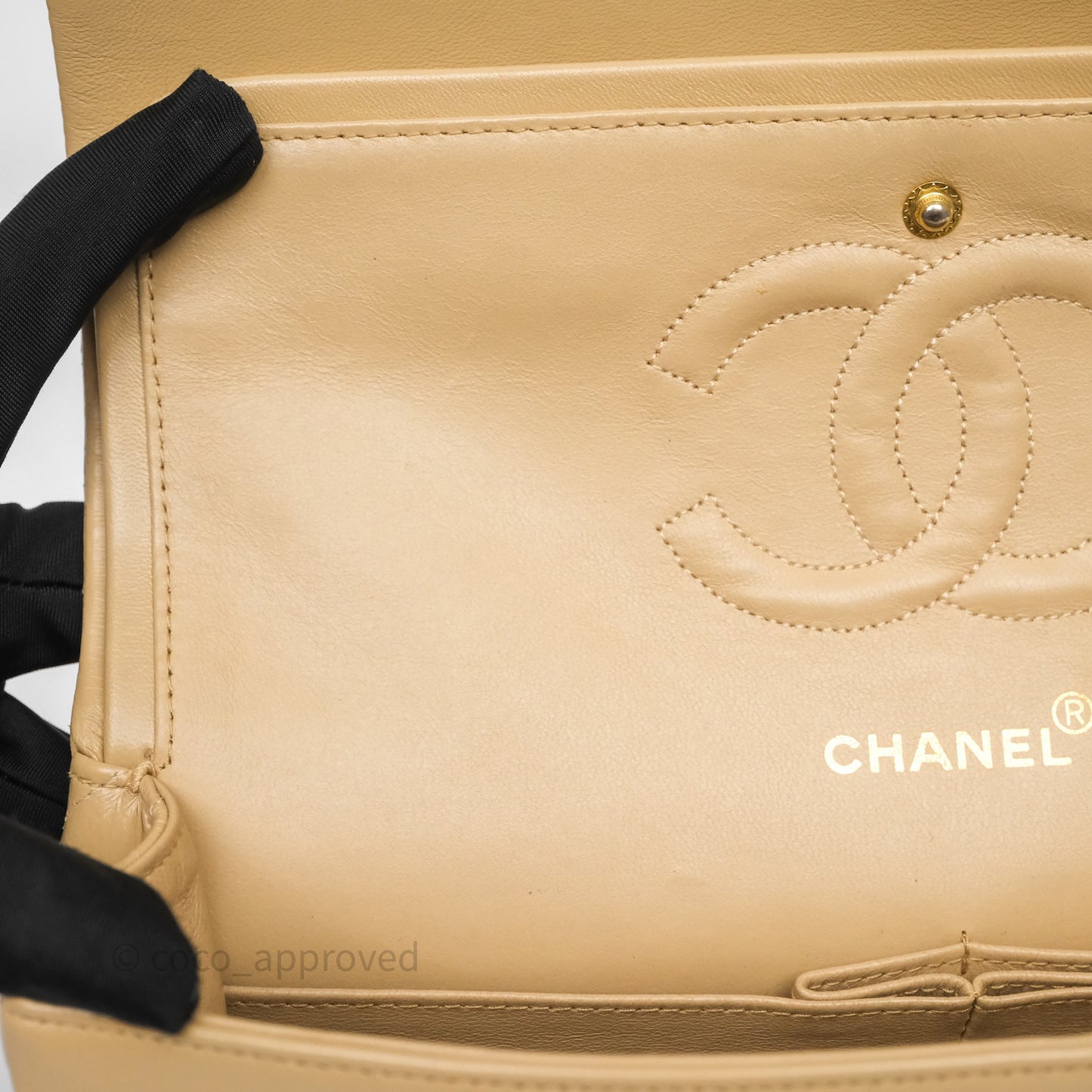 Chanel Vintage Medium Classic Flap Beige Lambskin 24K Gold Hardware