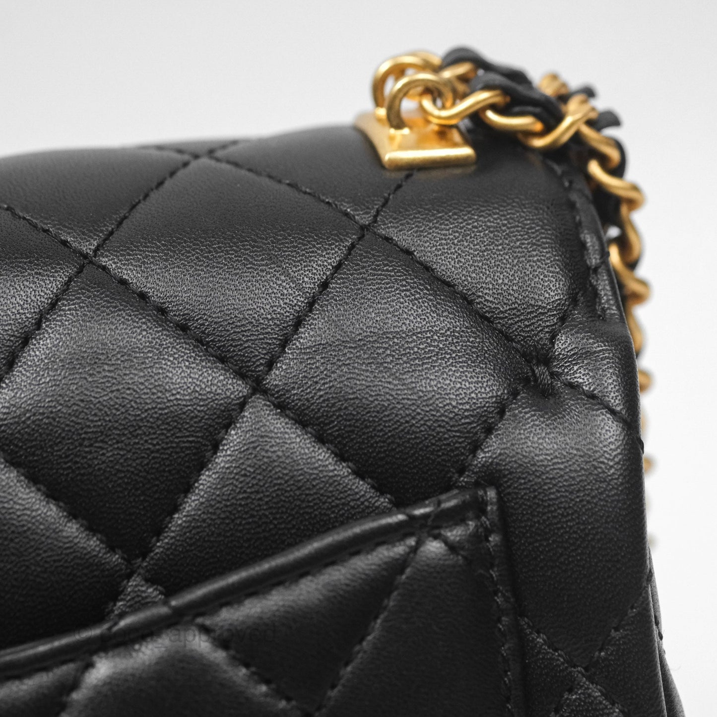 Chanel Flap Bag with Logo Enamel Chain Black Lambskin 22B
