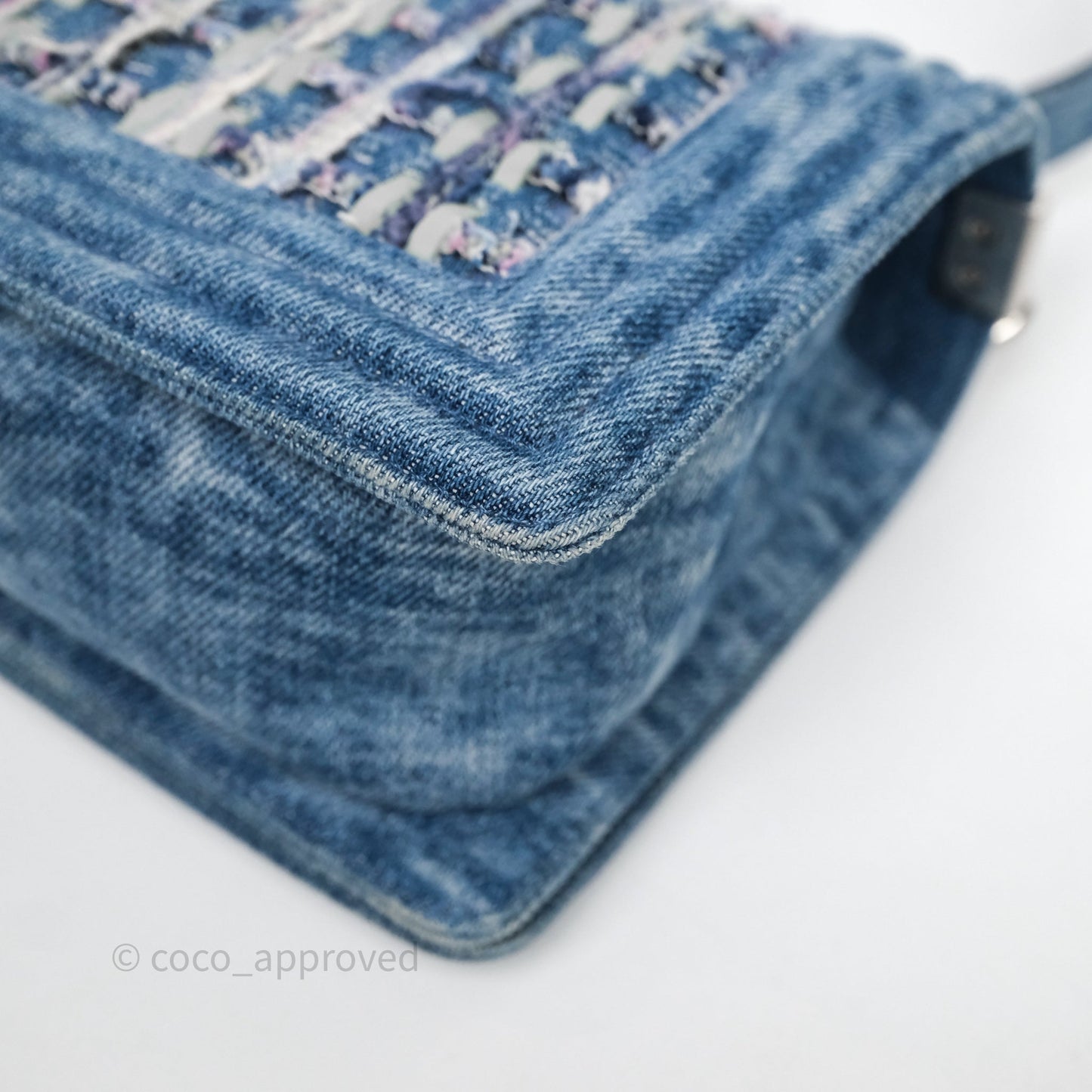 Chanel Medium Boy Blue Denim Tweed Silver Hardware