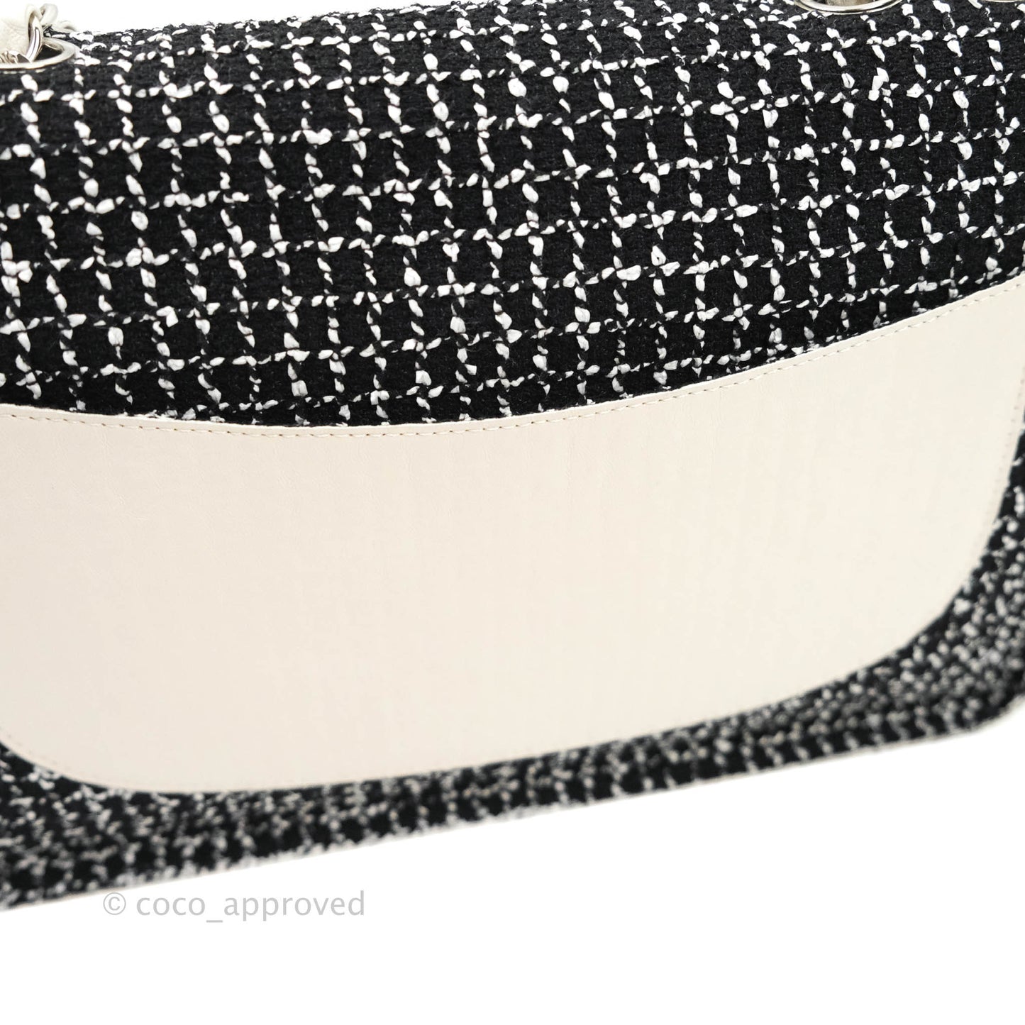 Chanel Classic Single Flap Bag Black/White Tweed Silver Hardware
