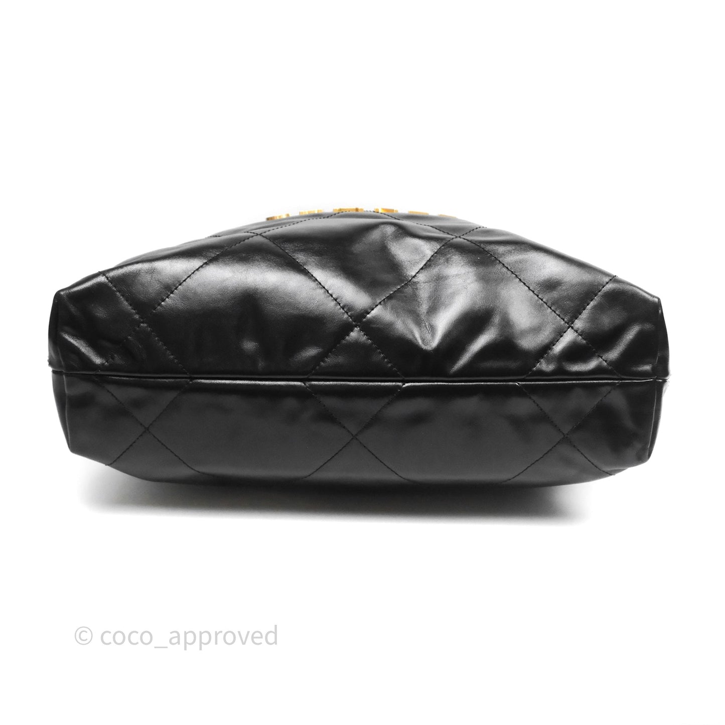 Chanel 22 Bag Small Black Shiny Calfskin Aged Gold Hardware