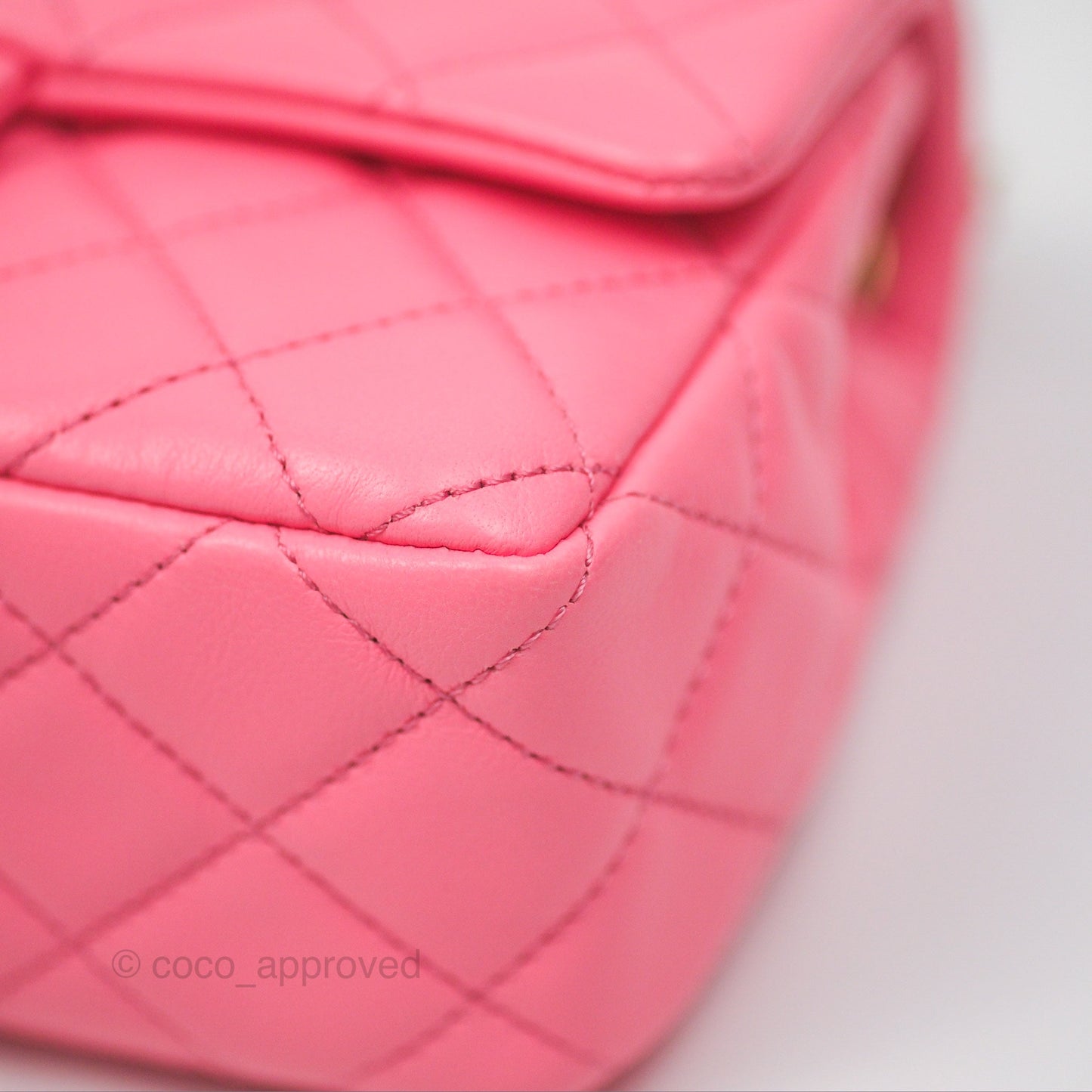 Chanel Mini Rectangular Pearl Crush Quilted Pink Lambskin Aged Gold Hardware