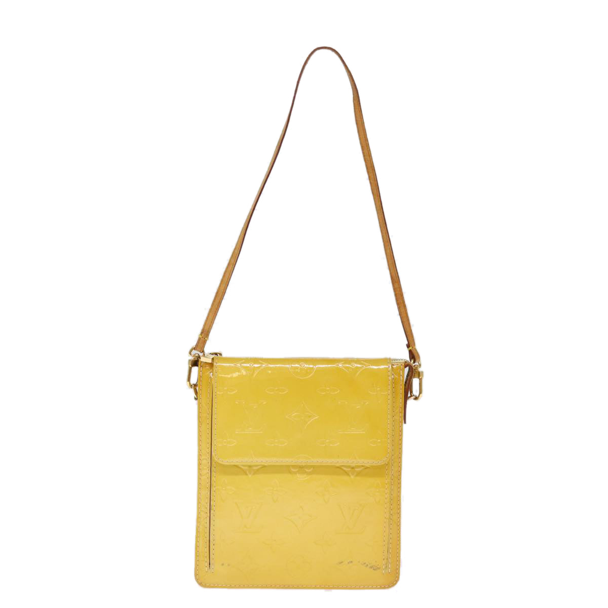 LOUIS VUITTON Monogram Vernis Motto Pouch Lime Yellow M91059 LV 75874