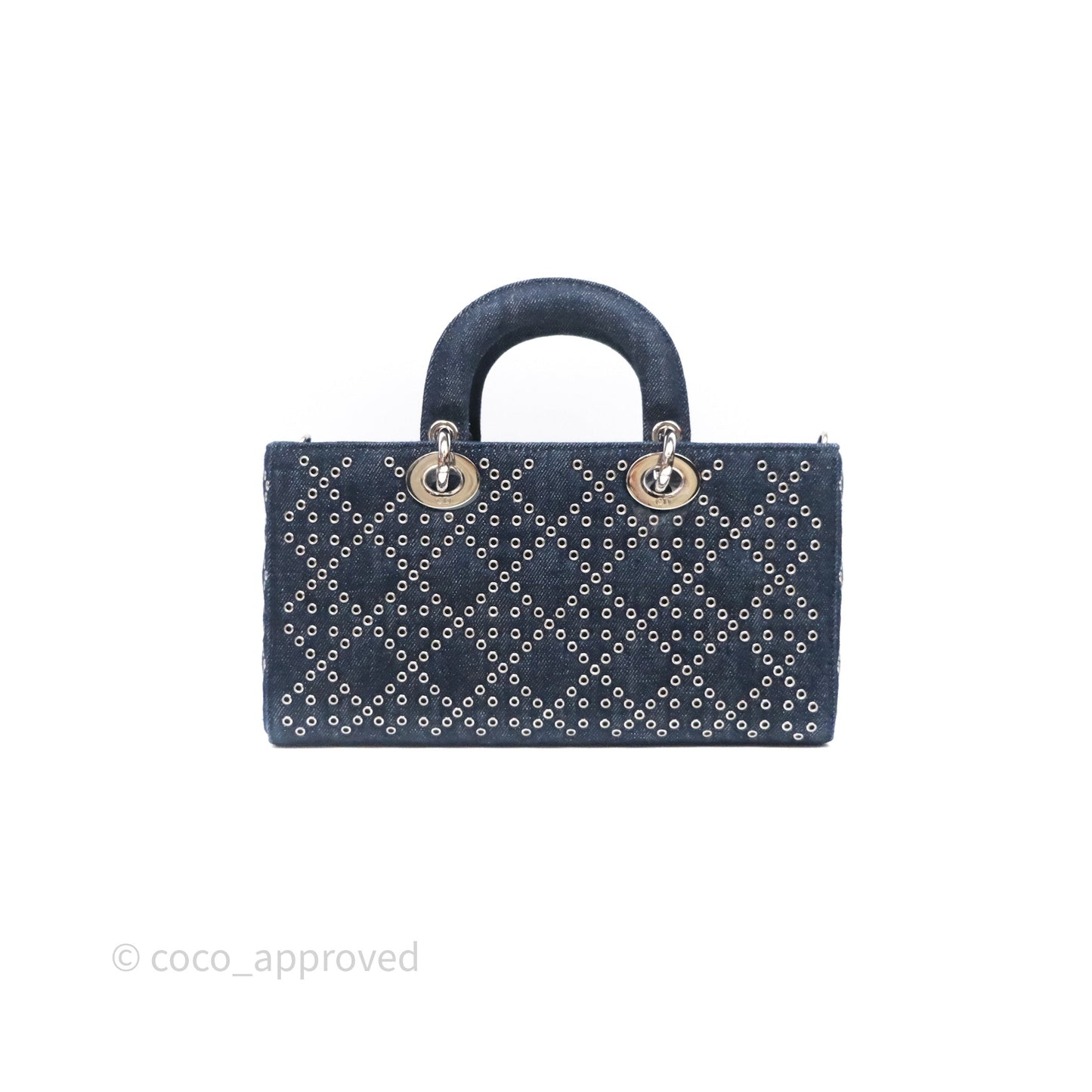Christian Dior Medium Lady D-Joy Denim Eyelet Silver Hardware