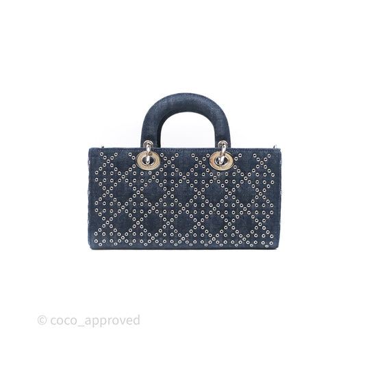 Christian Dior Medium Lady D-Joy Denim Eyelet Silver Hardware