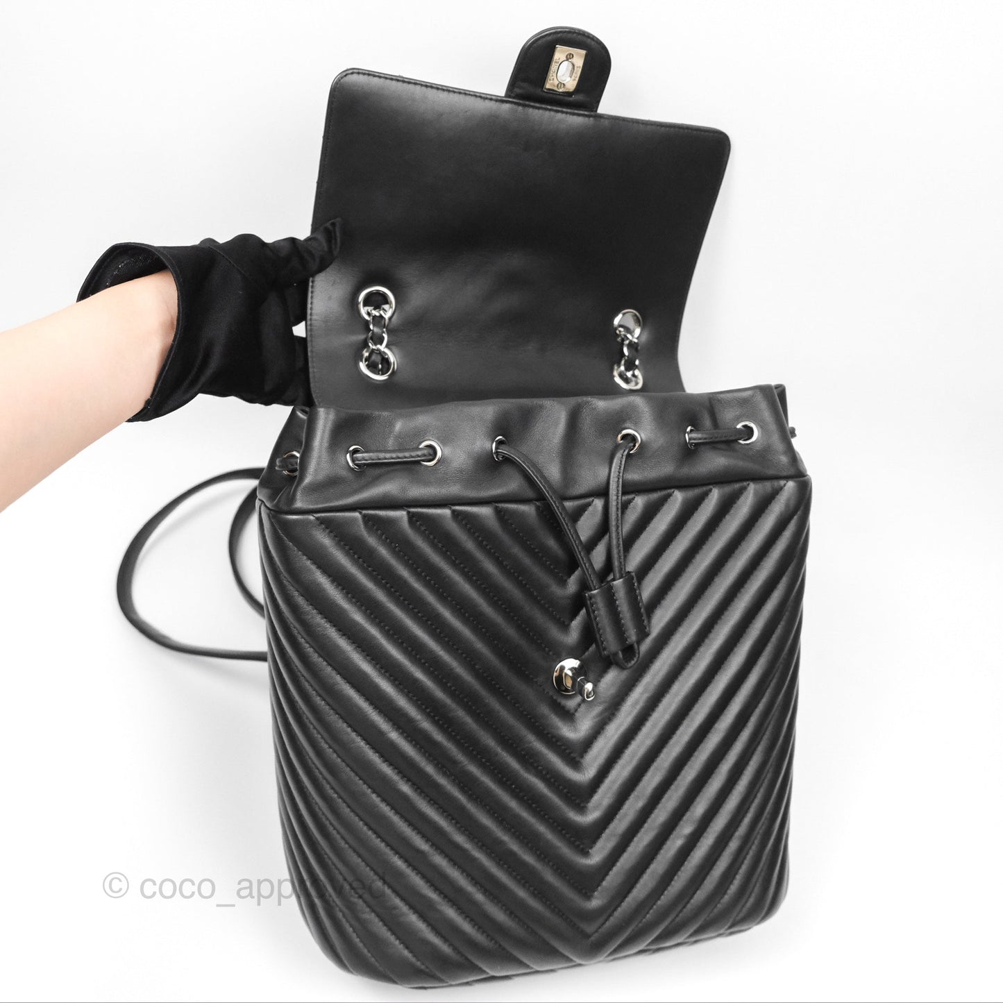 Chanel Medium Chevron Urban Spirit Backpack Black Calfskin Silver Hardware