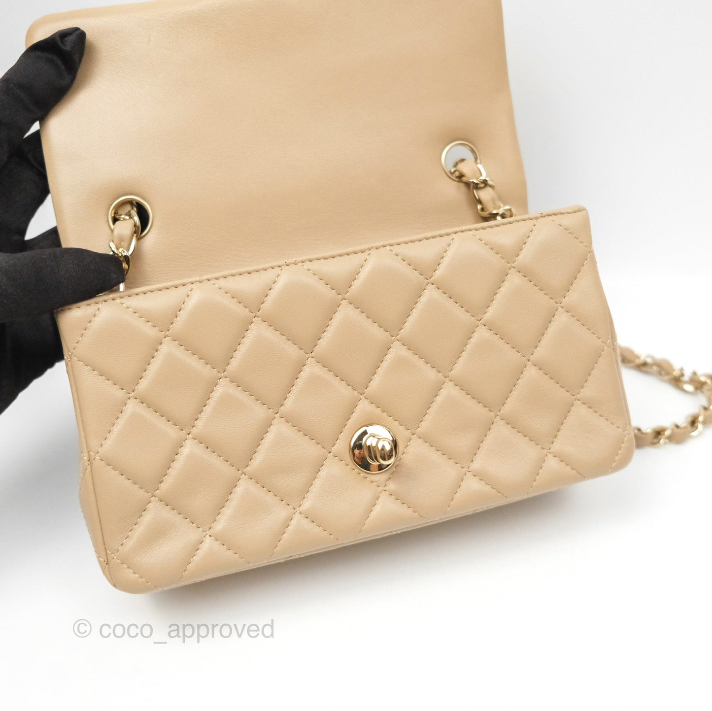Chanel Mini Rectangular Quilted Beige Lambskin Gold Hardware