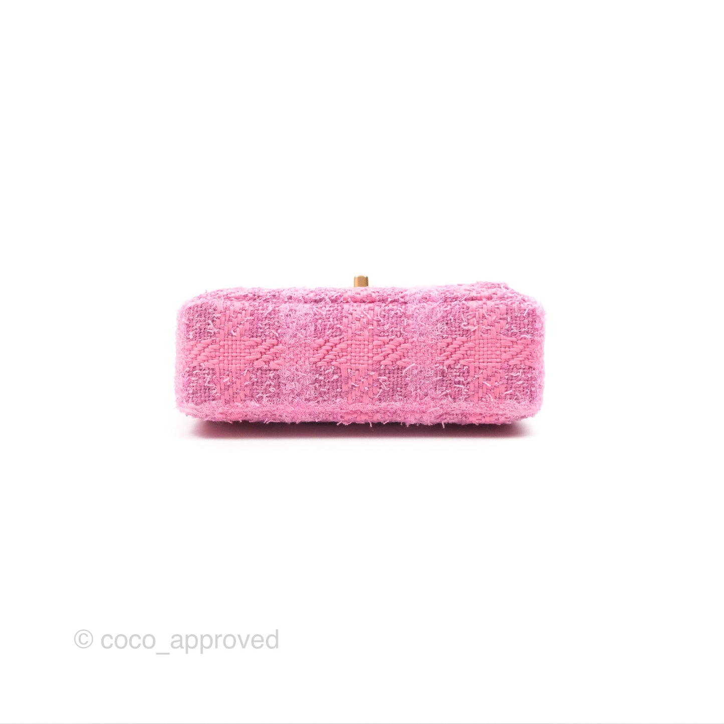 Chanel Mini Flap Bag with Pearl Chain Pink Tweed Aged Gold Hardware