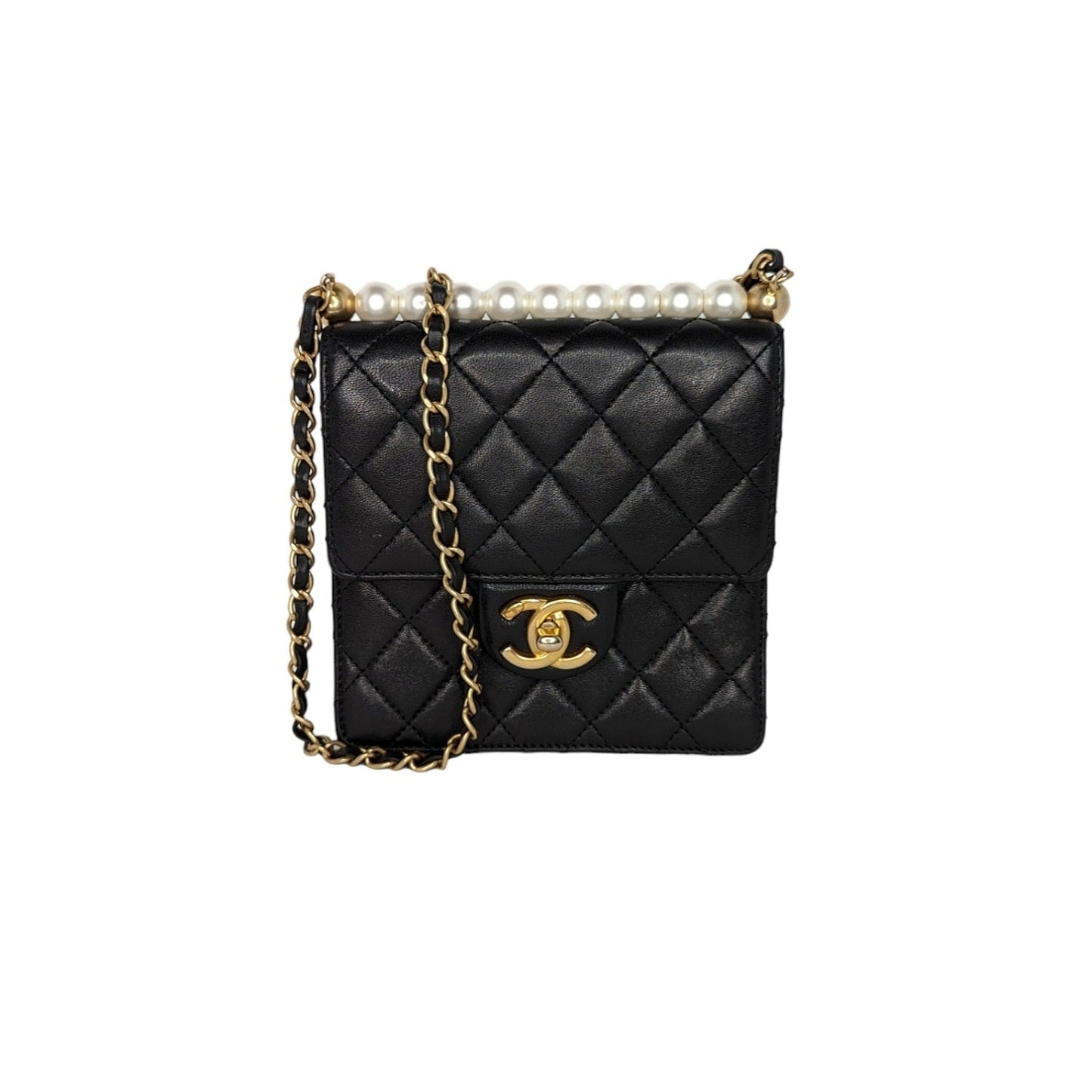 Luxury Chanel bag Small Goatskin Quilted Chic Pearls Crossbody Flap