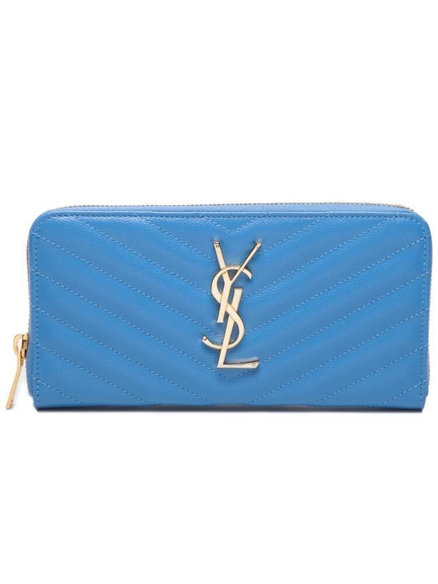 Luxury Saint Laurent Matelasse Monogram Zipper Around Long Wallet Blue