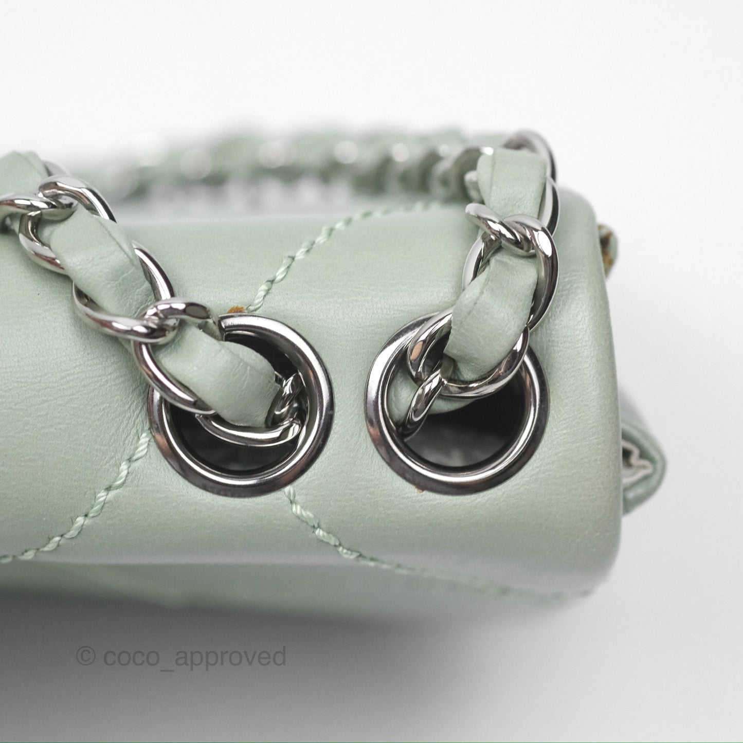 Chanel CC East West Flap Bag Lambskin Mint Green Silver Hardware
